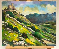 Vibrantes colinas onduladas y castillo en la cima Pintura al óleo francesa del siglo XX