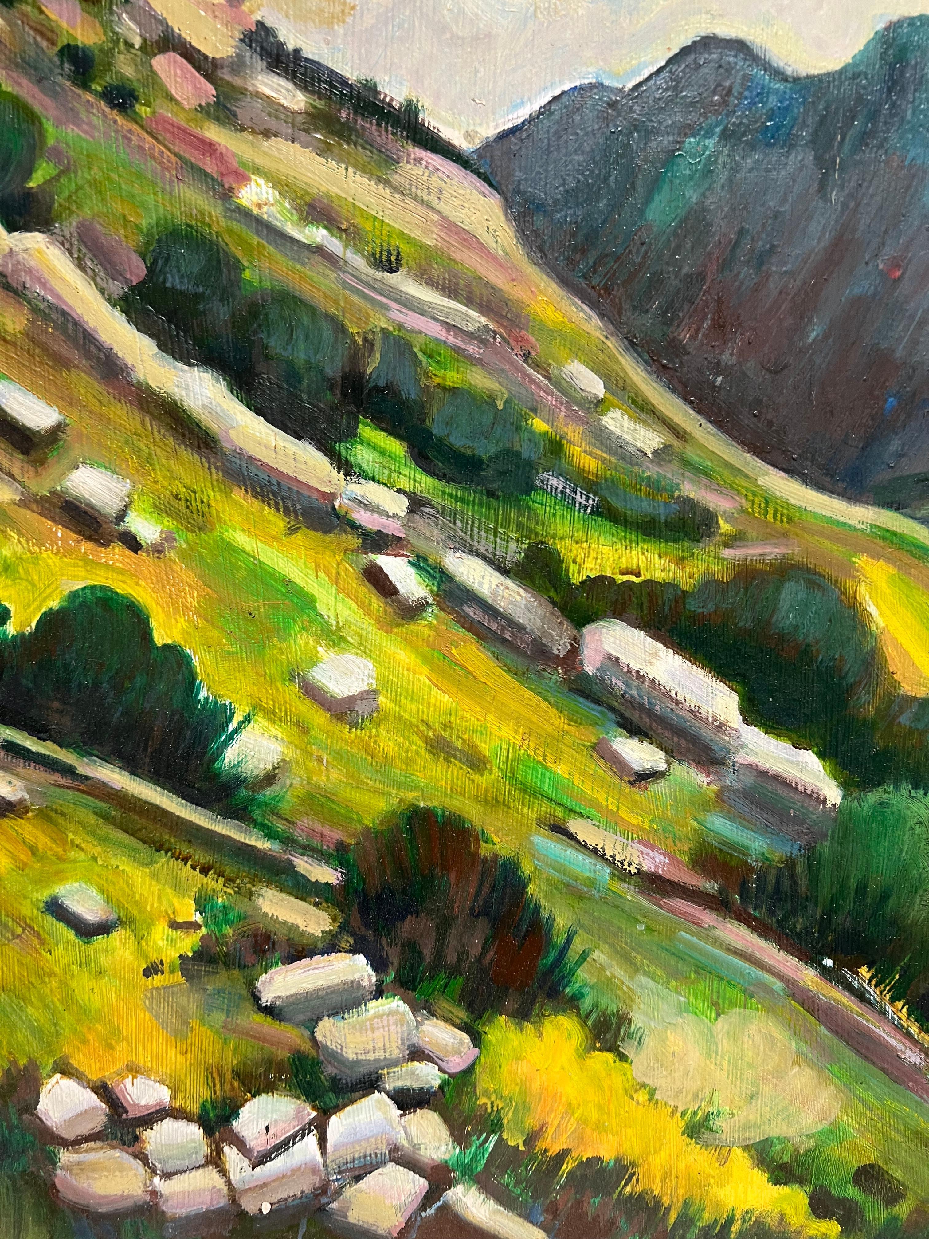 Vibrant Rolling Hills and Hilltop Castle, Französisches Ölgemälde des 20. Jahrhunderts im Angebot 3
