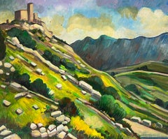 Vibrant Rolling Hills and Hilltop Castle French 20th Century Oil Painting