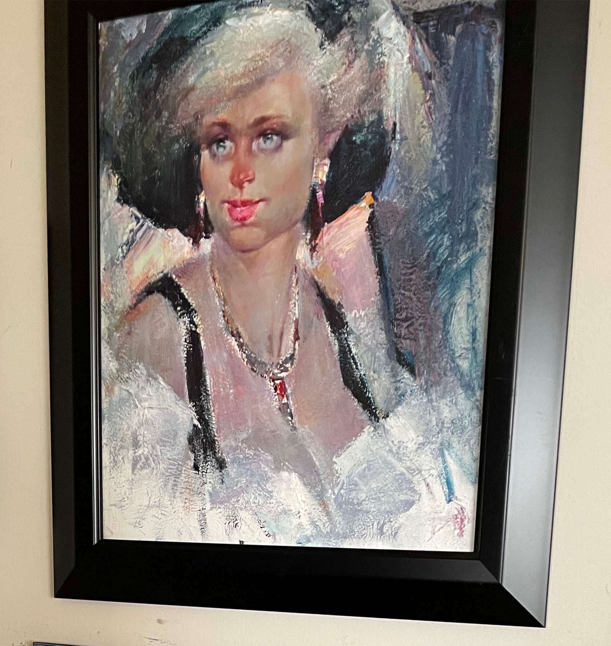 BLONDE WITH ART DECO NECKLACE - Painting by MAX TURNER