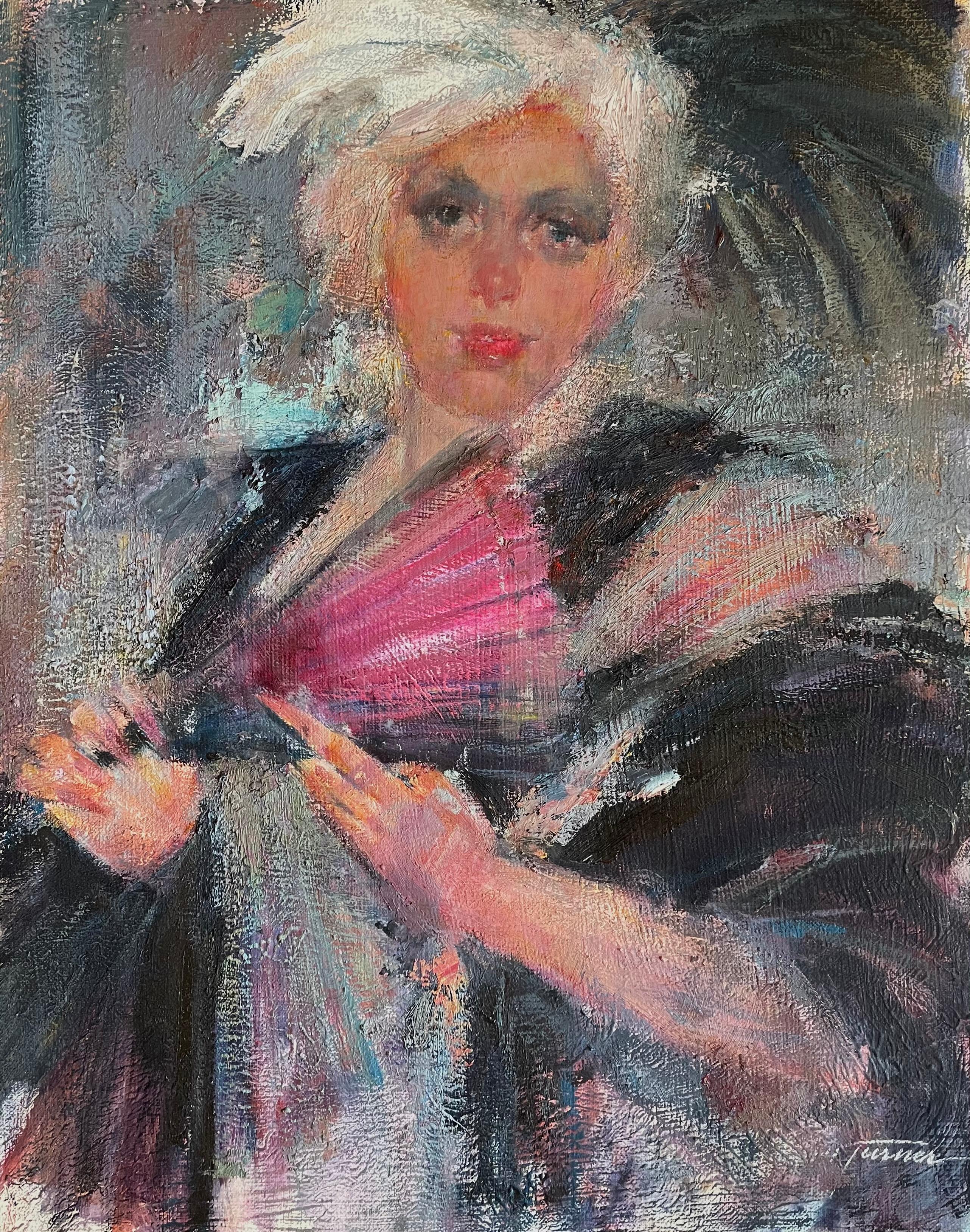 MAX TURNER Figurative Painting - LADY WITH PICK FAN