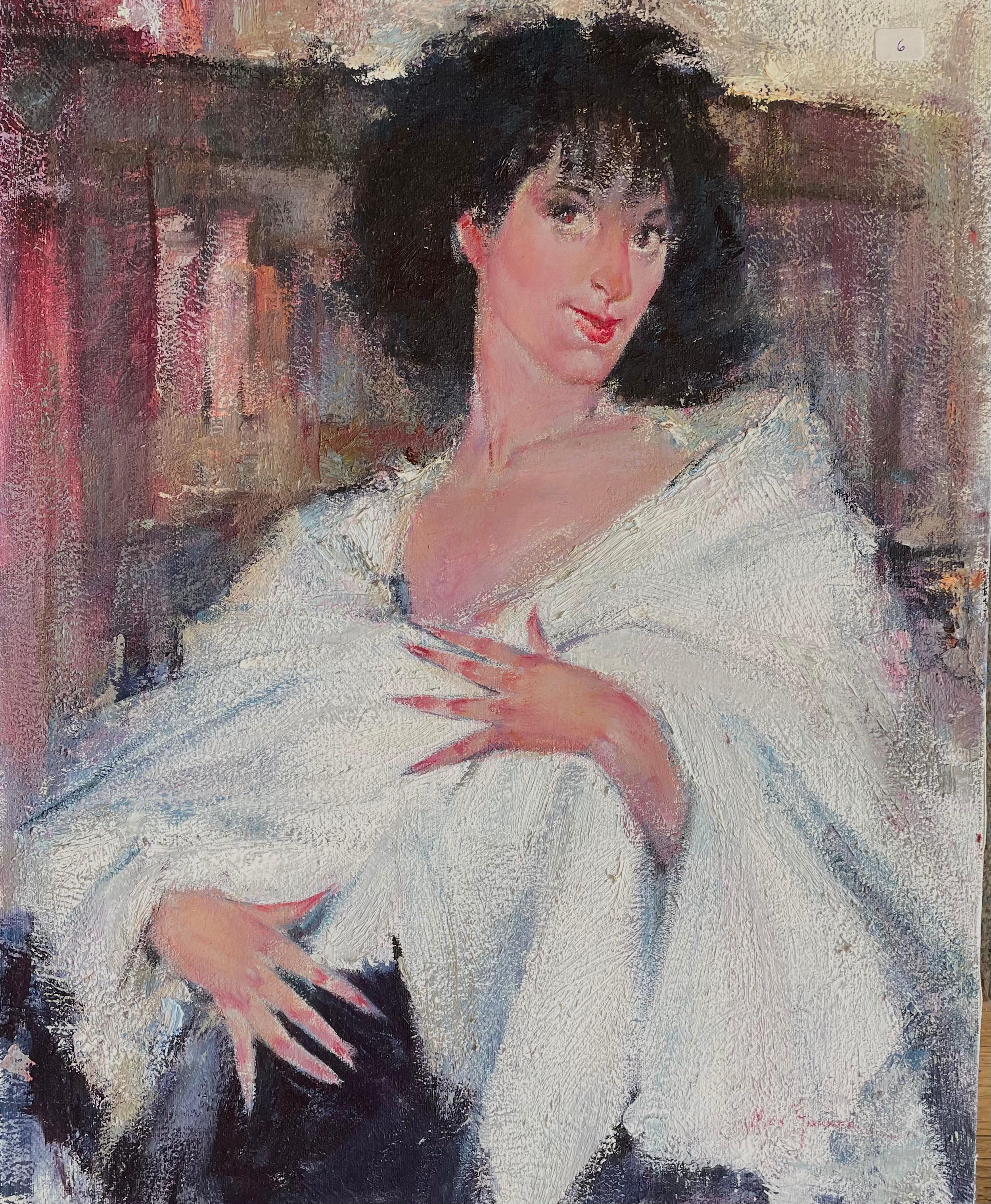 MAX TURNER Figurative Painting - Lady With White Shawl