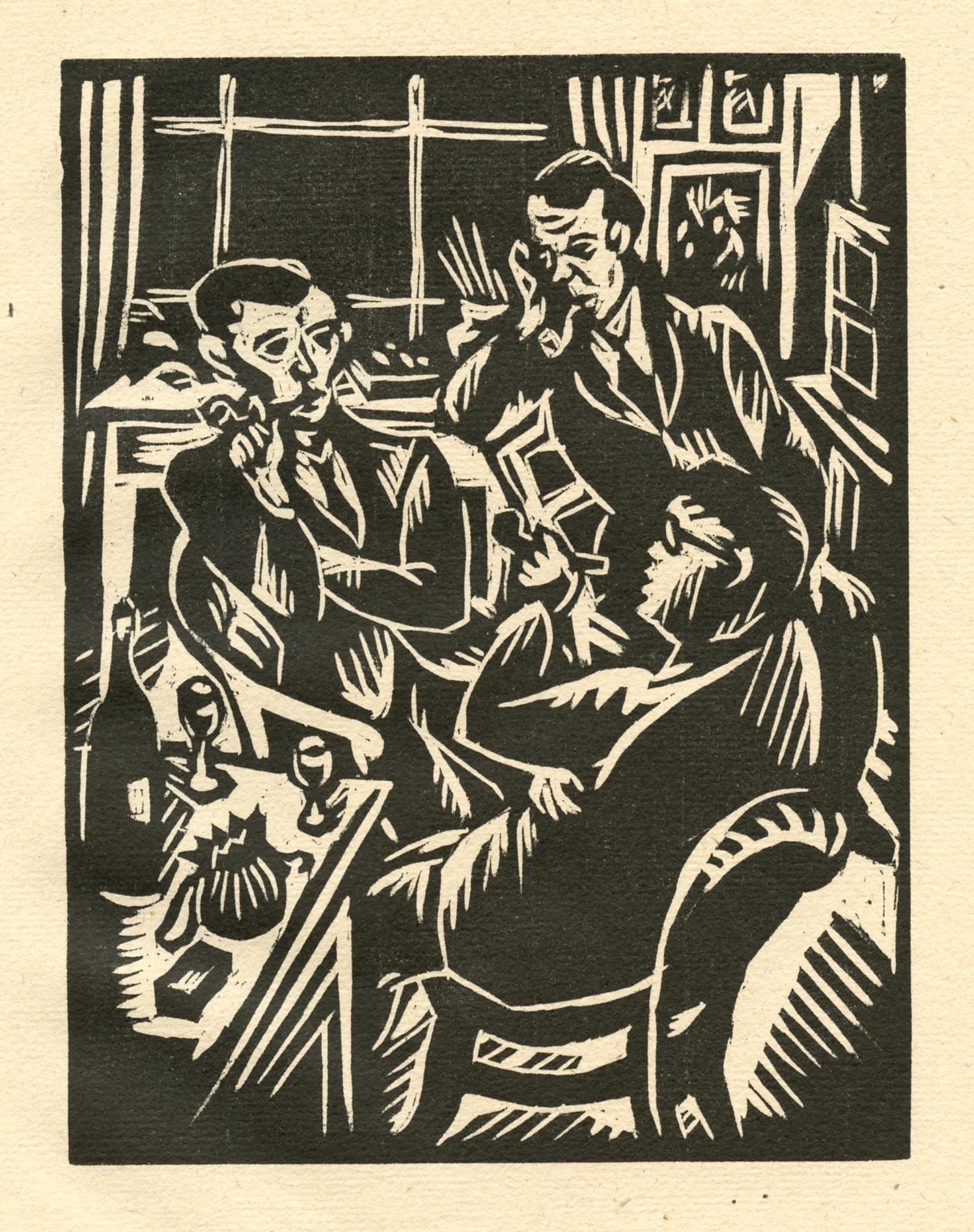 "In Memorium Rene Beeh" original woodcut - Print by Max Unold