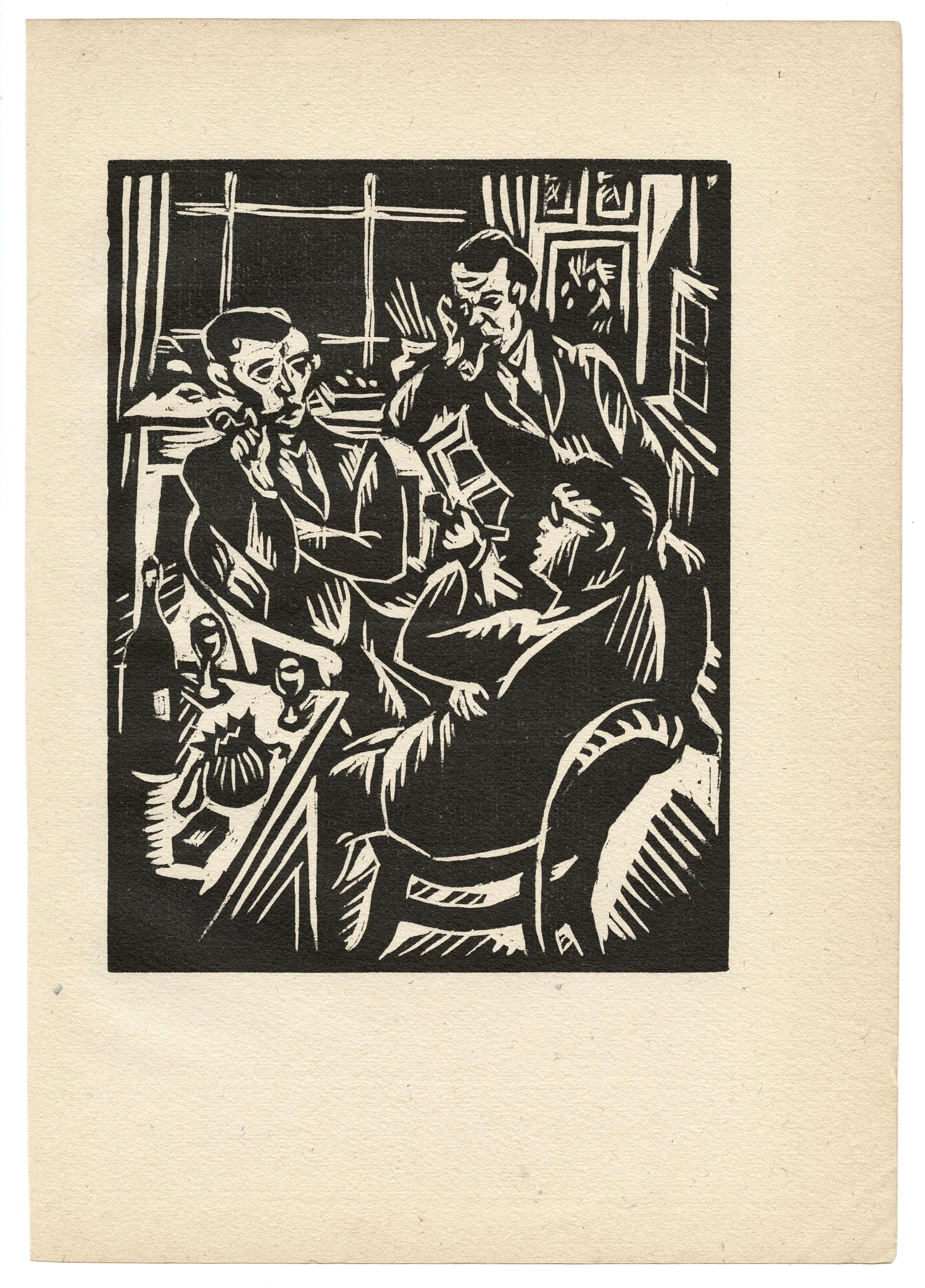 "In Memorium Rene Beeh" original woodcut - Print by Max Unold