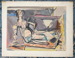 American Modernist Cubist Color Screenprint - "Reclining Woman" Max Weber 