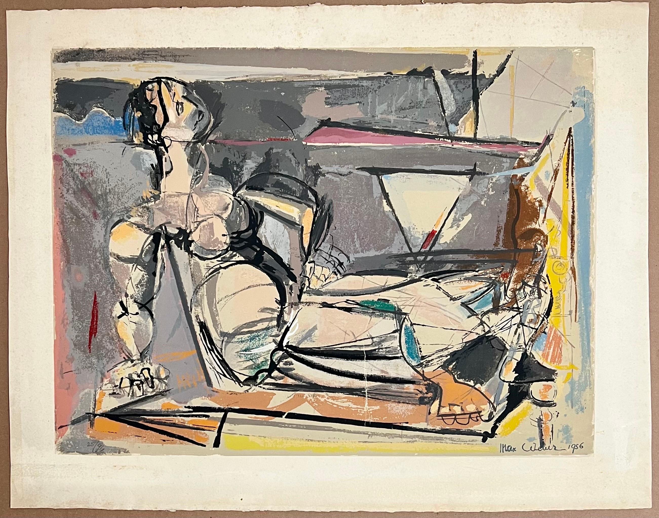 Sérigraphie cubiste moderniste américaine « Reclining Woman » de Max Weber en vente 1