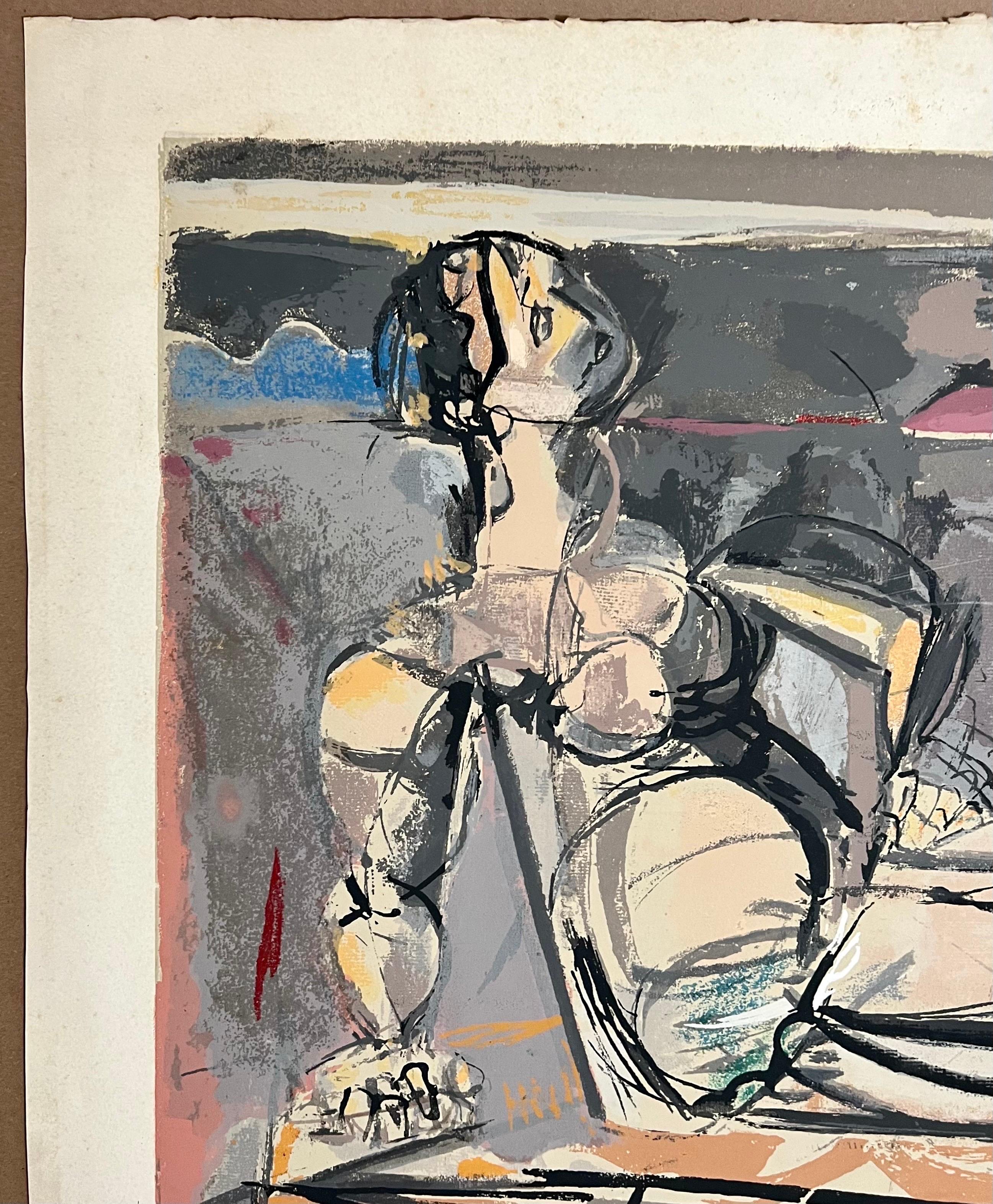 Sérigraphie cubiste moderniste américaine « Reclining Woman » de Max Weber en vente 2
