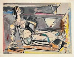 Sérigraphie cubiste moderniste américaine « Reclining Woman » Max Weber