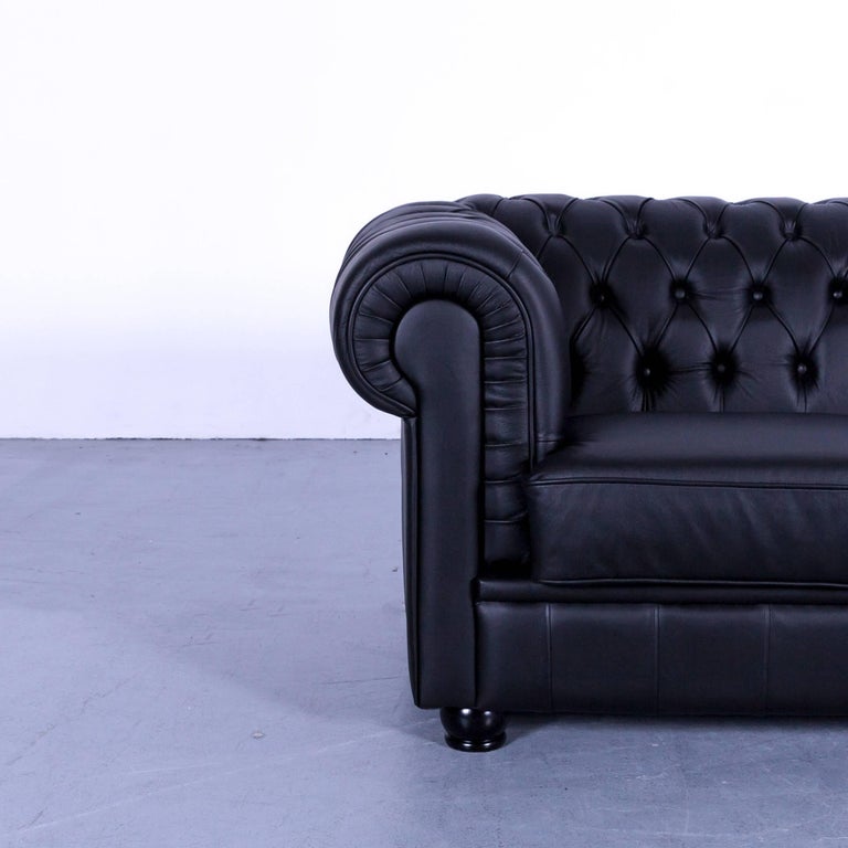Max Winzer Chesterfield Sofa Black Leather Two Seat Couch Vintage Retro Rivets For Sale At 1stdibs