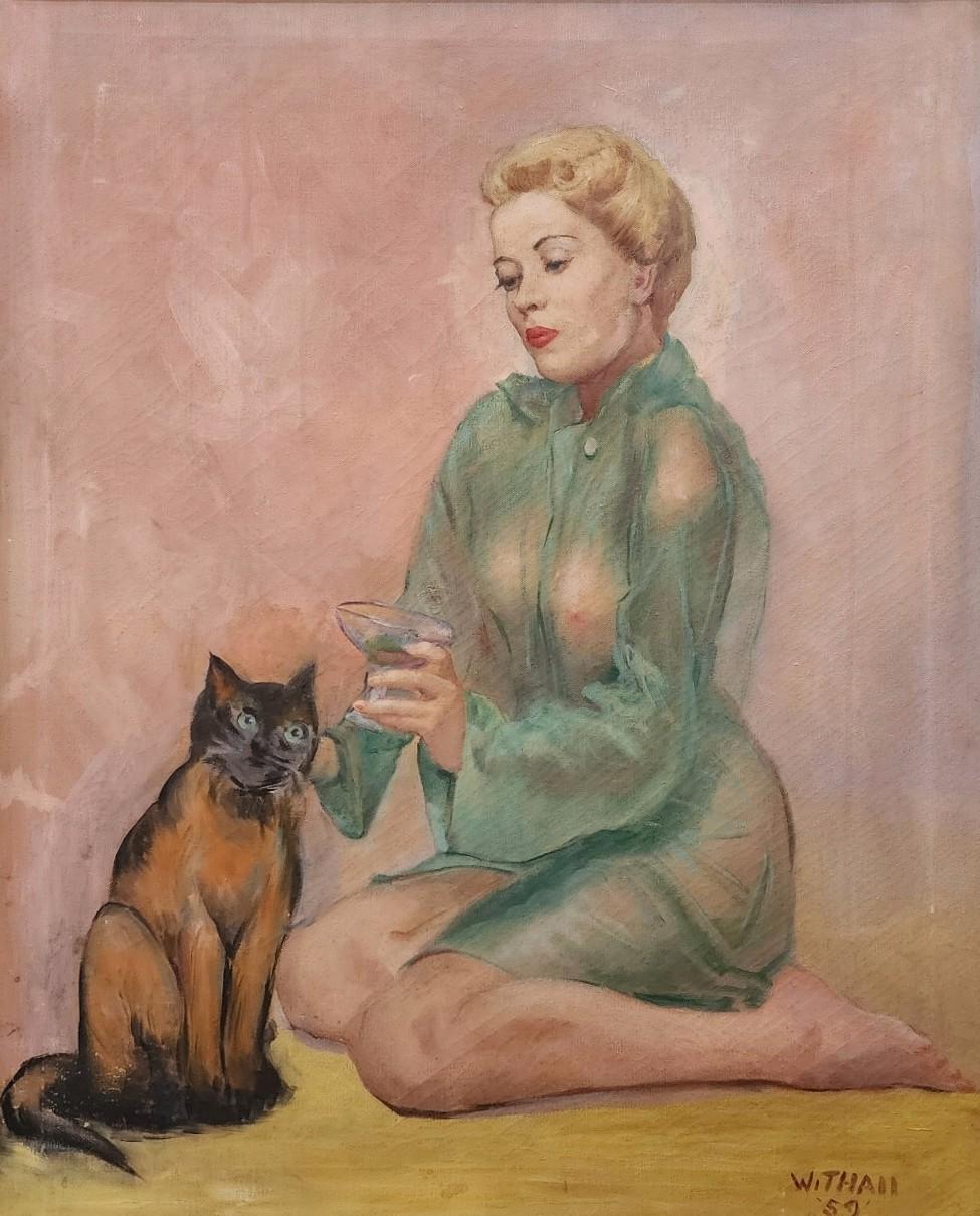  Woman with Her Cat, 1959, Bell, Book and Candle, Kim Novak, Cat, Vintage Erotic - Painting by Max Withall