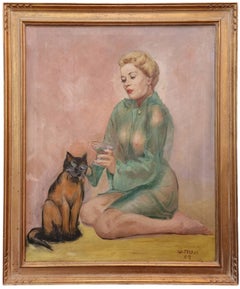 Femme avec son chat, 1959, cloche, livre et bougie, Kim Novak, chat, vintage érotique
