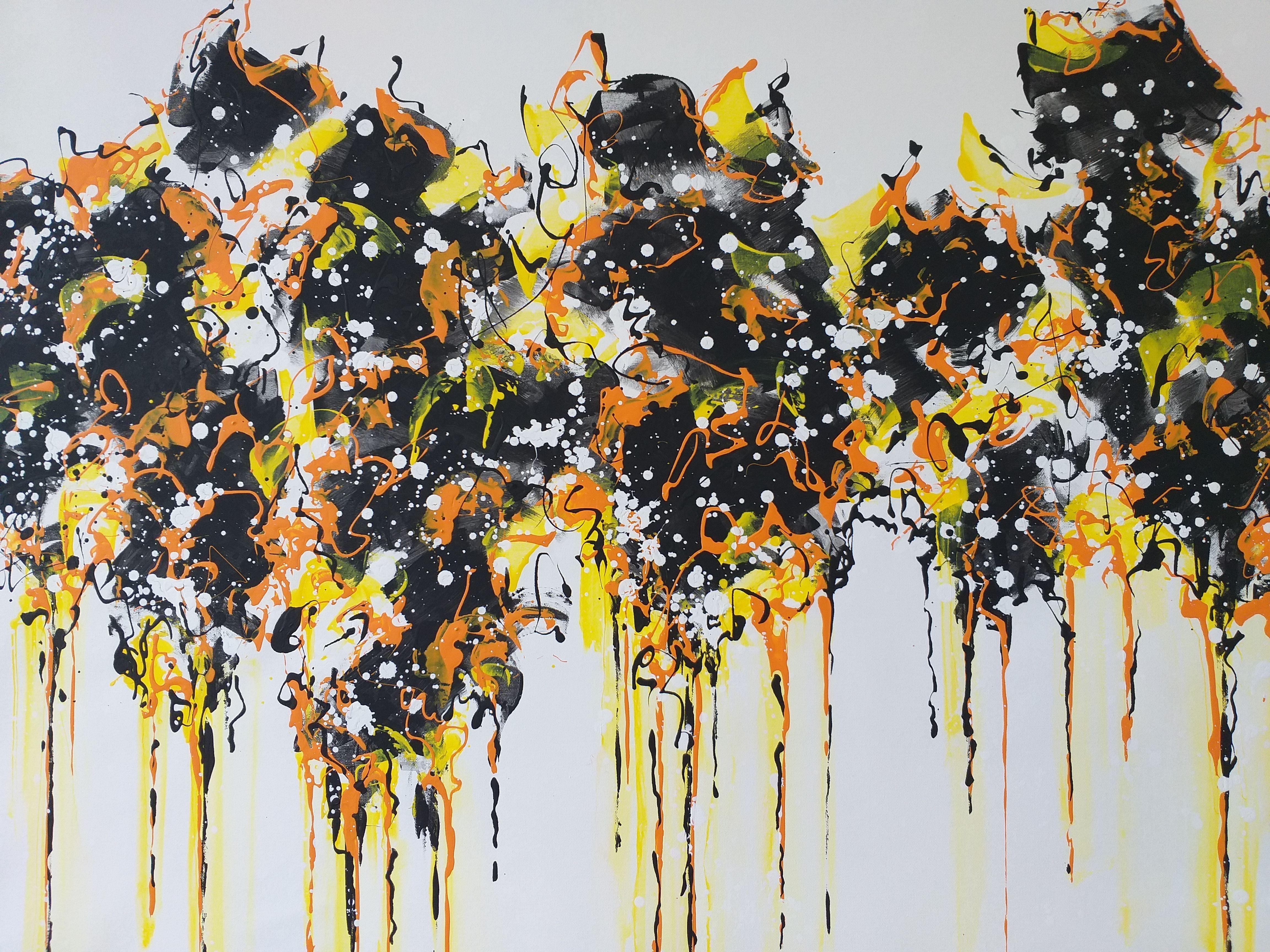 Â« Drips 10 Â» by M.Y., Painting, Acrylic on Canvas - Beige Abstract Painting by Max Yaskin