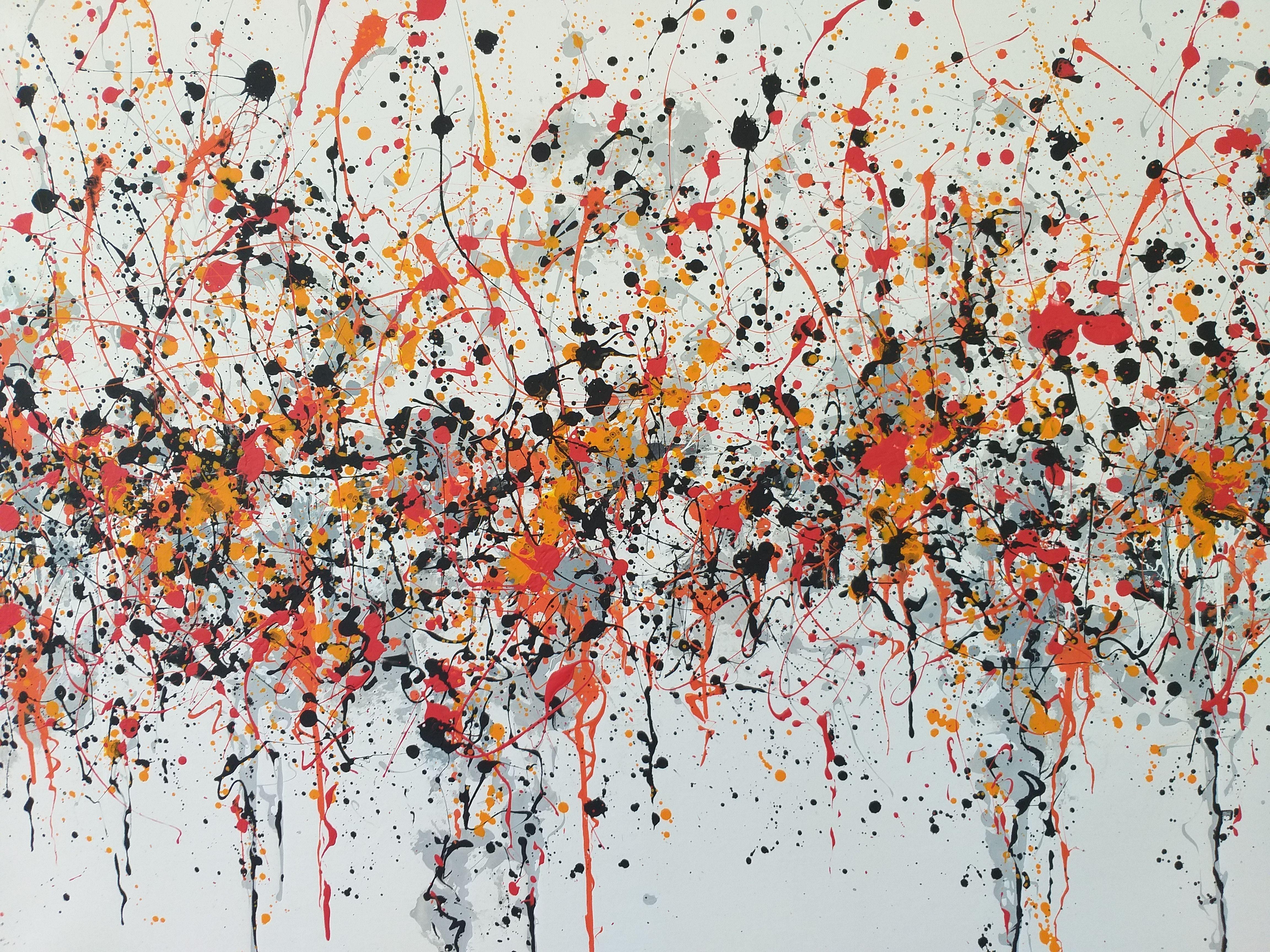 Â« Drips 3 Â» by M.Y., Painting, Acrylic on Canvas - Beige Abstract Painting by Max Yaskin