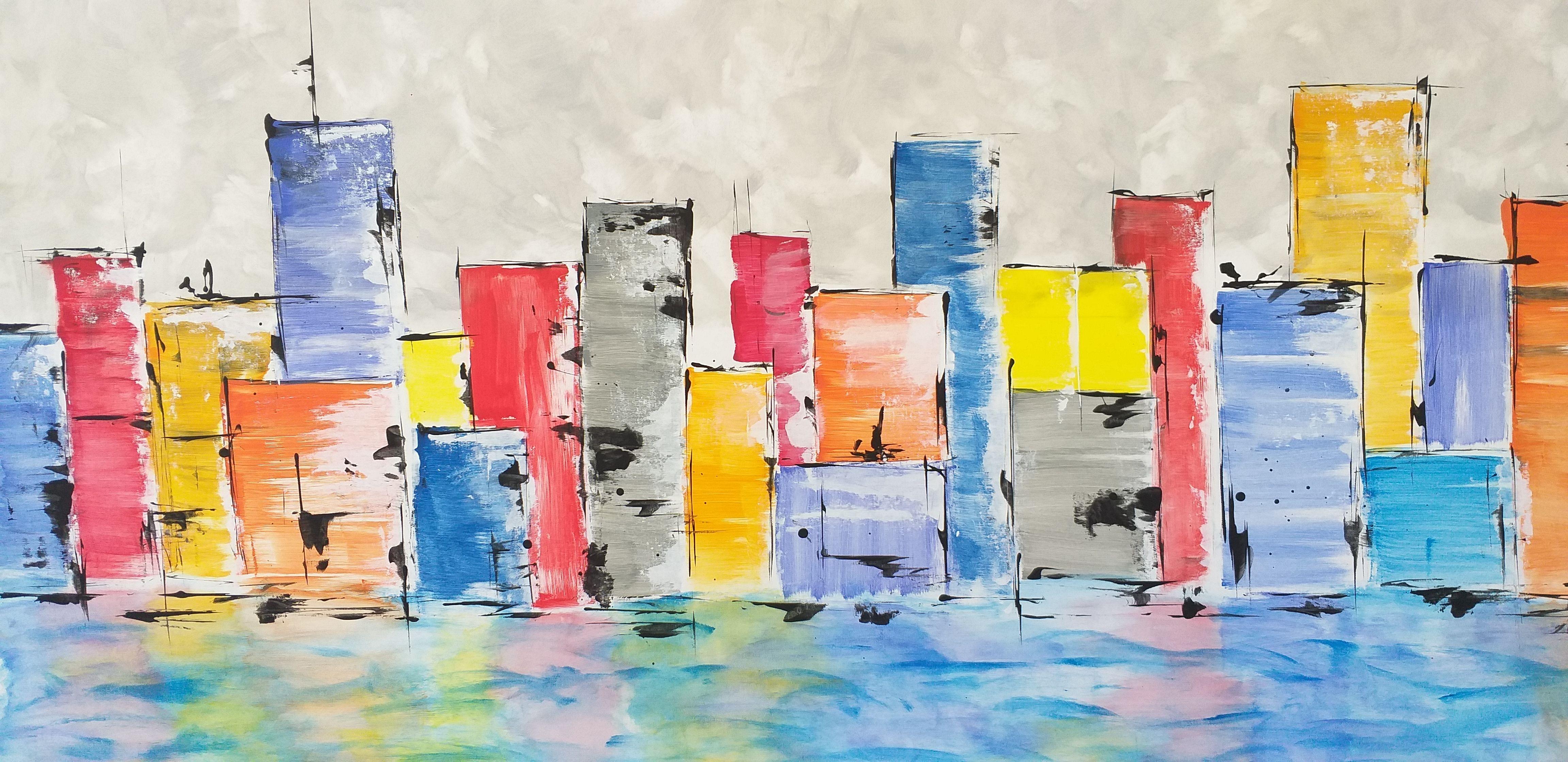 Â« Megapolis 4 Â» by M.Y., Painting, Acrylic on Canvas For Sale 1