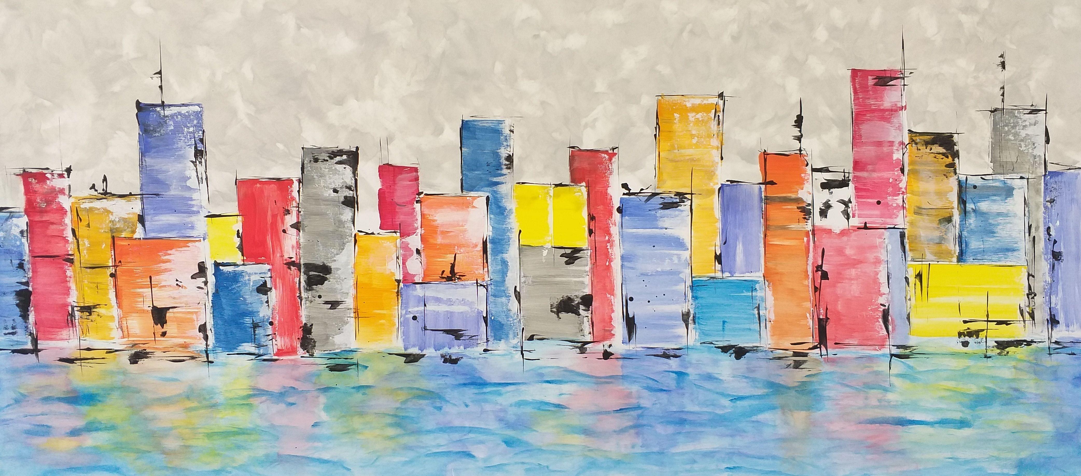 Max Yaskin Abstract Painting - Â« Megapolis 4 Â» by M.Y., Painting, Acrylic on Canvas