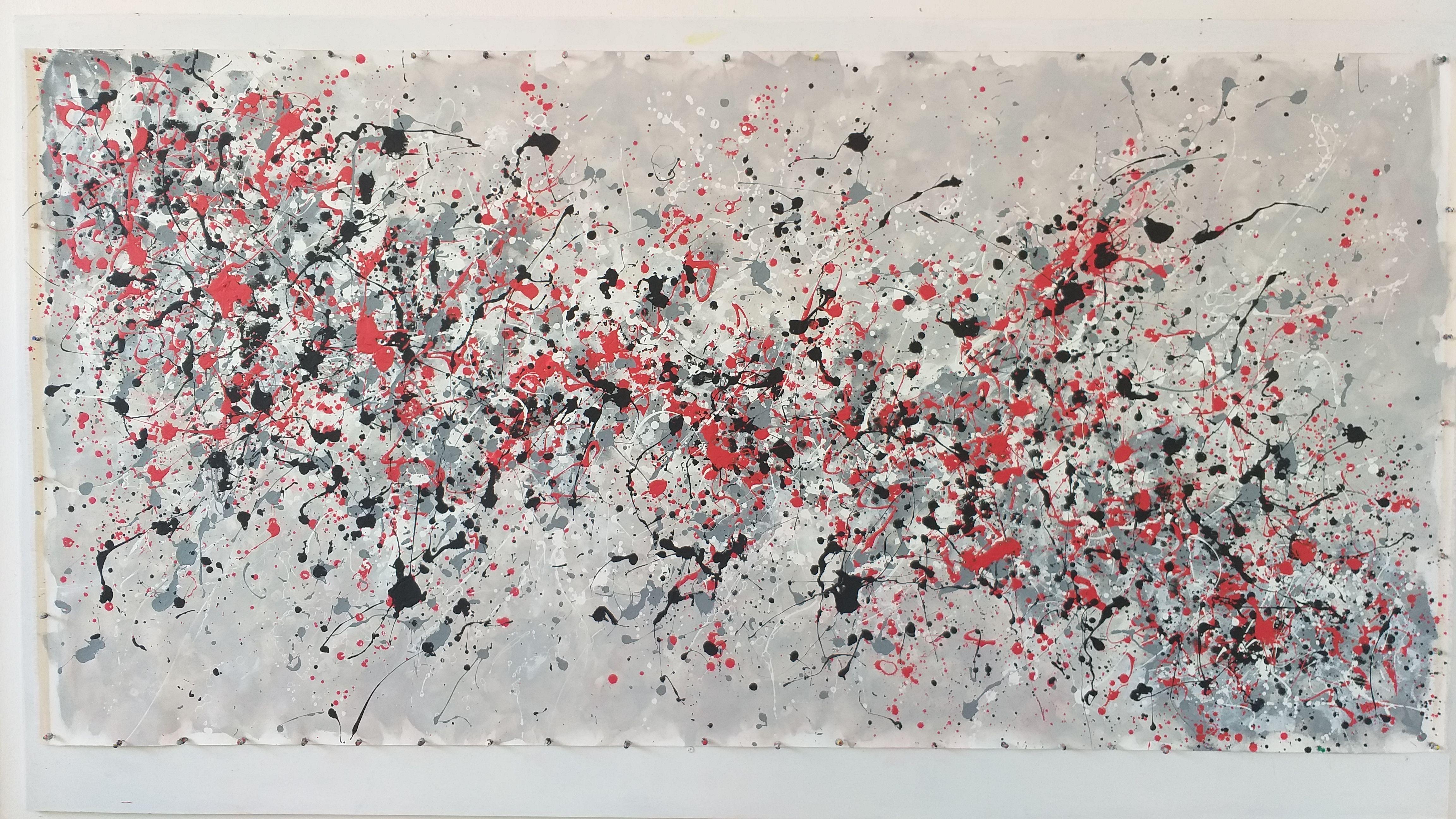Â« Splashes 13 Â» by M.Y., Painting, Acrylic on Canvas - Gray Abstract Painting by Max Yaskin