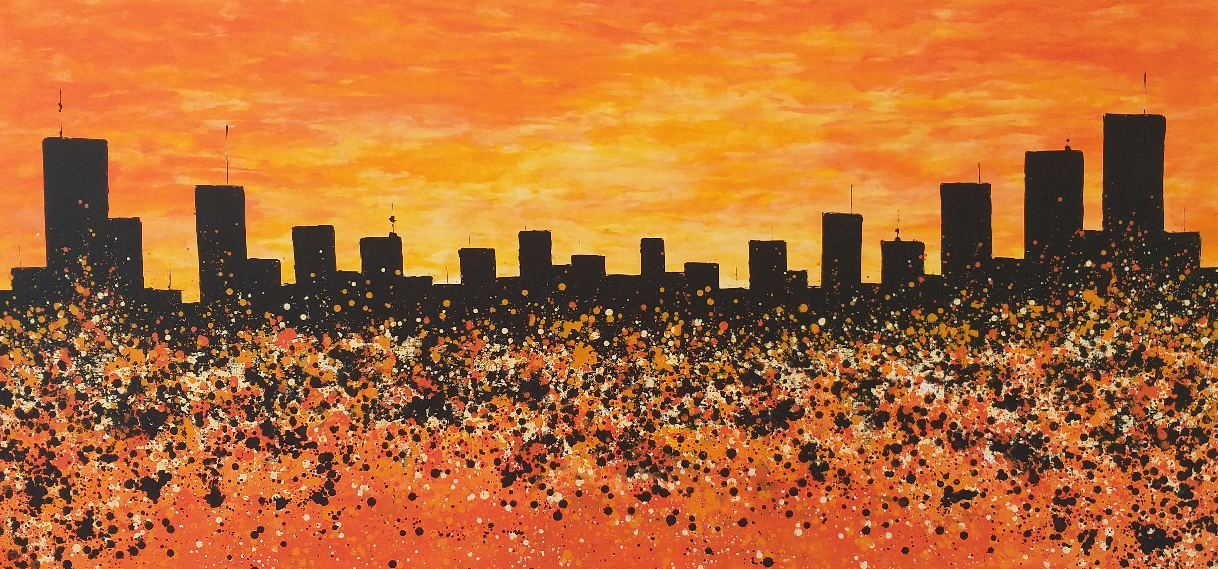 Max Yaskin Abstract Painting - Â« Sunset in New York Â» by M.Y., Painting, Acrylic on Canvas