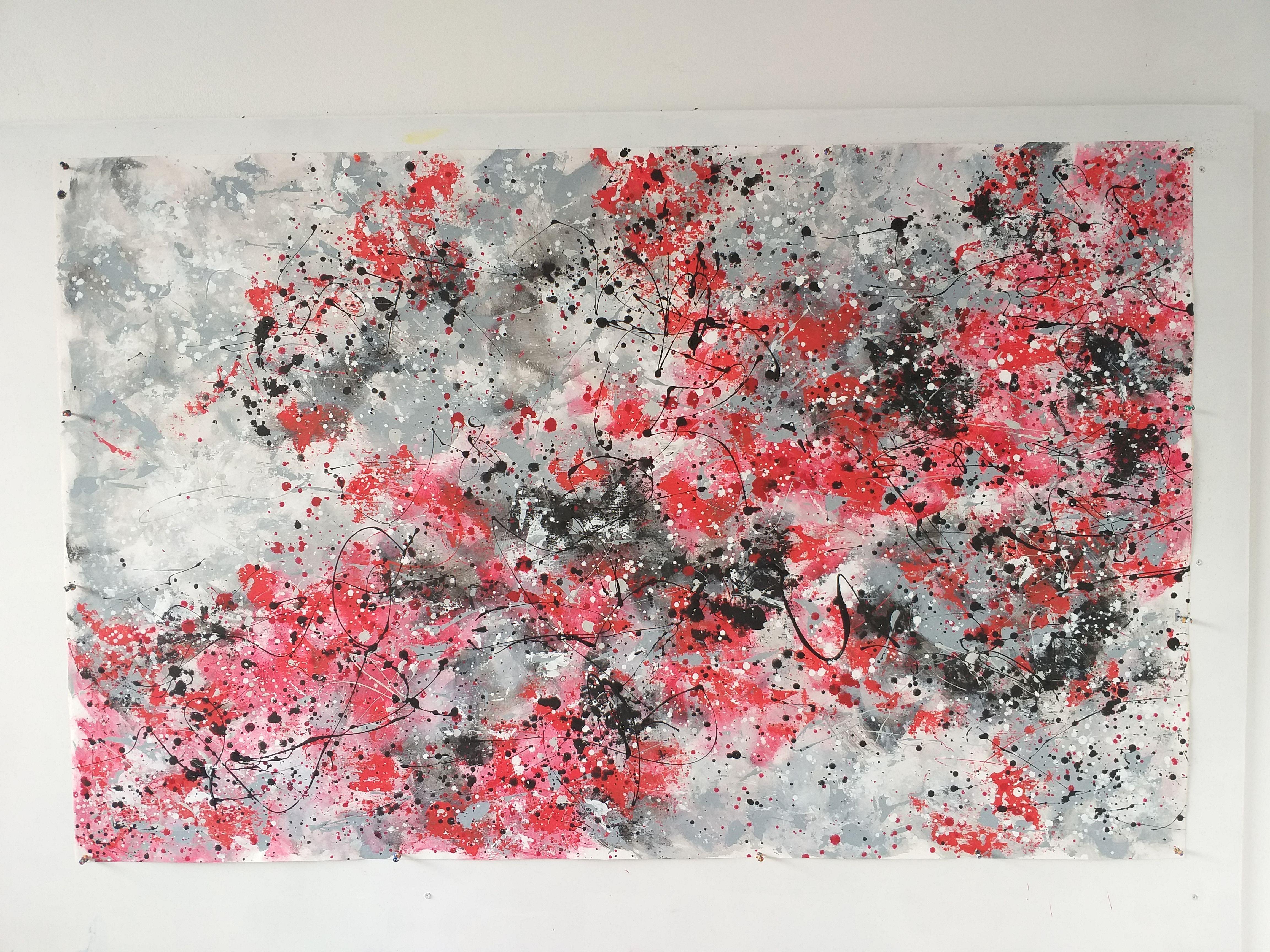 Abstract action painting on canvas by M.Y., Painting, Acrylic on Canvas For Sale 1