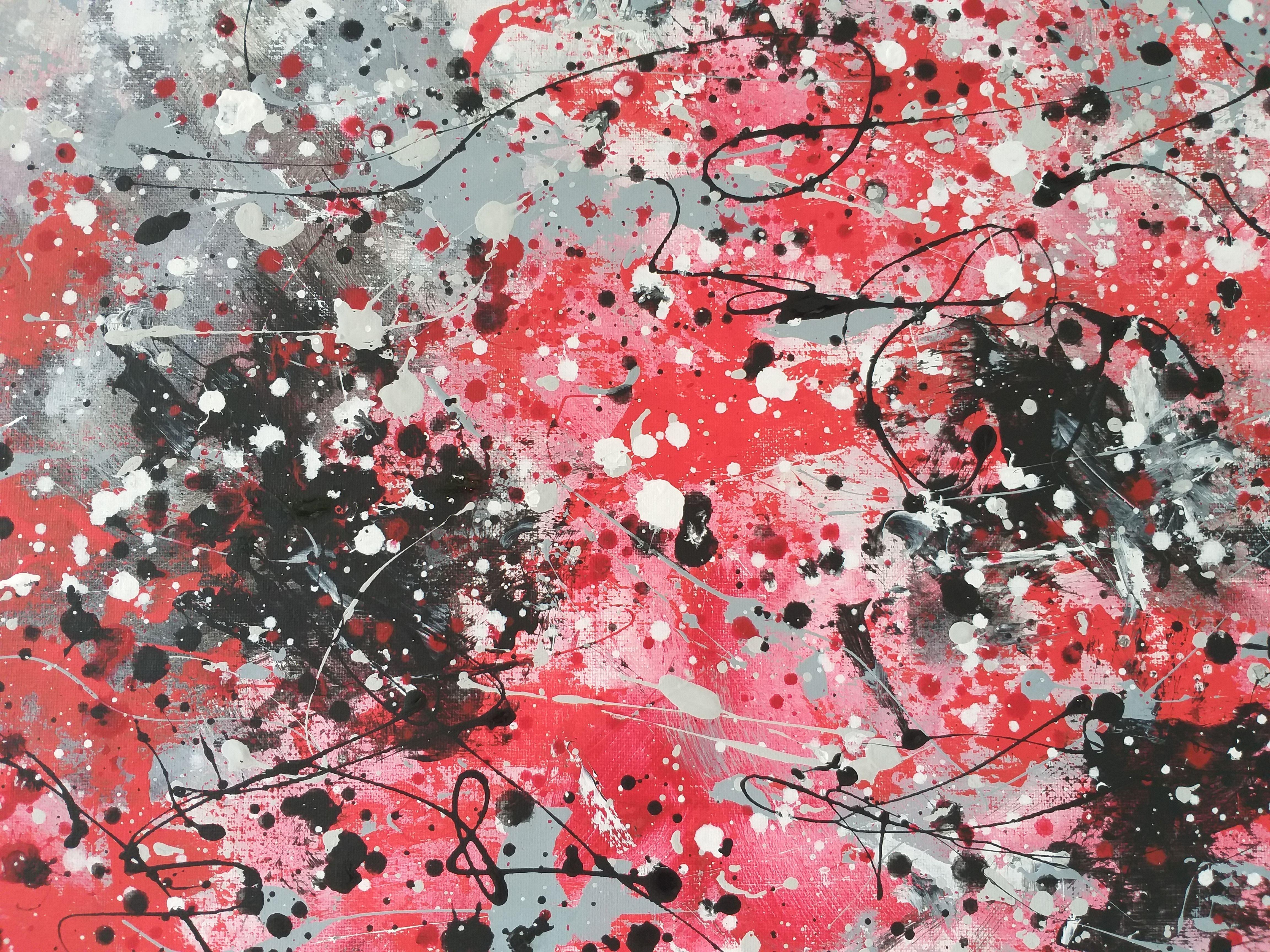 Abstract action painting on canvas by M.Y., Painting, Acrylic on Canvas For Sale 2