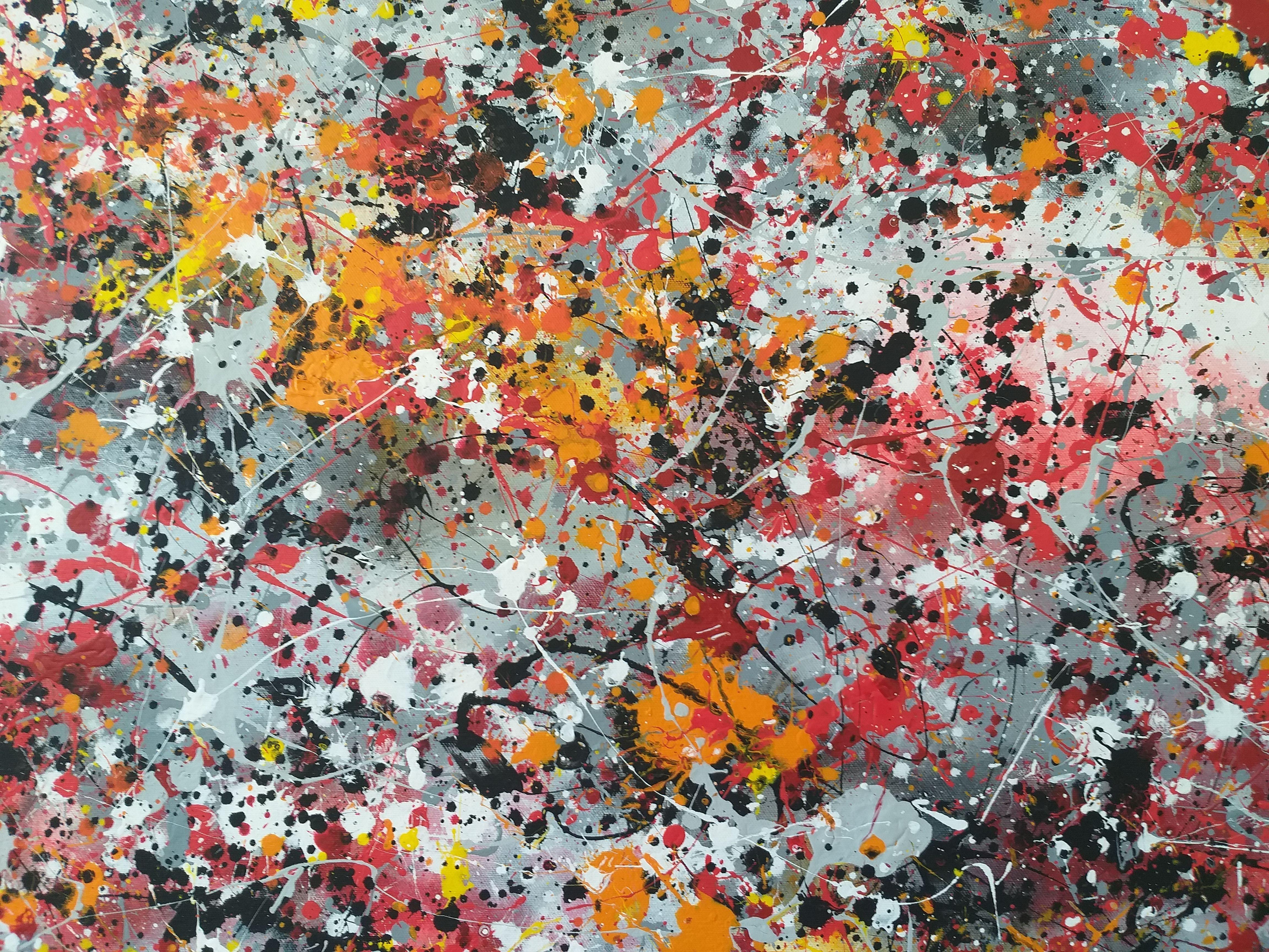 Abstract J. Pollock style acrylic by M.Y., Painting, Acrylic on Canvas For Sale 3