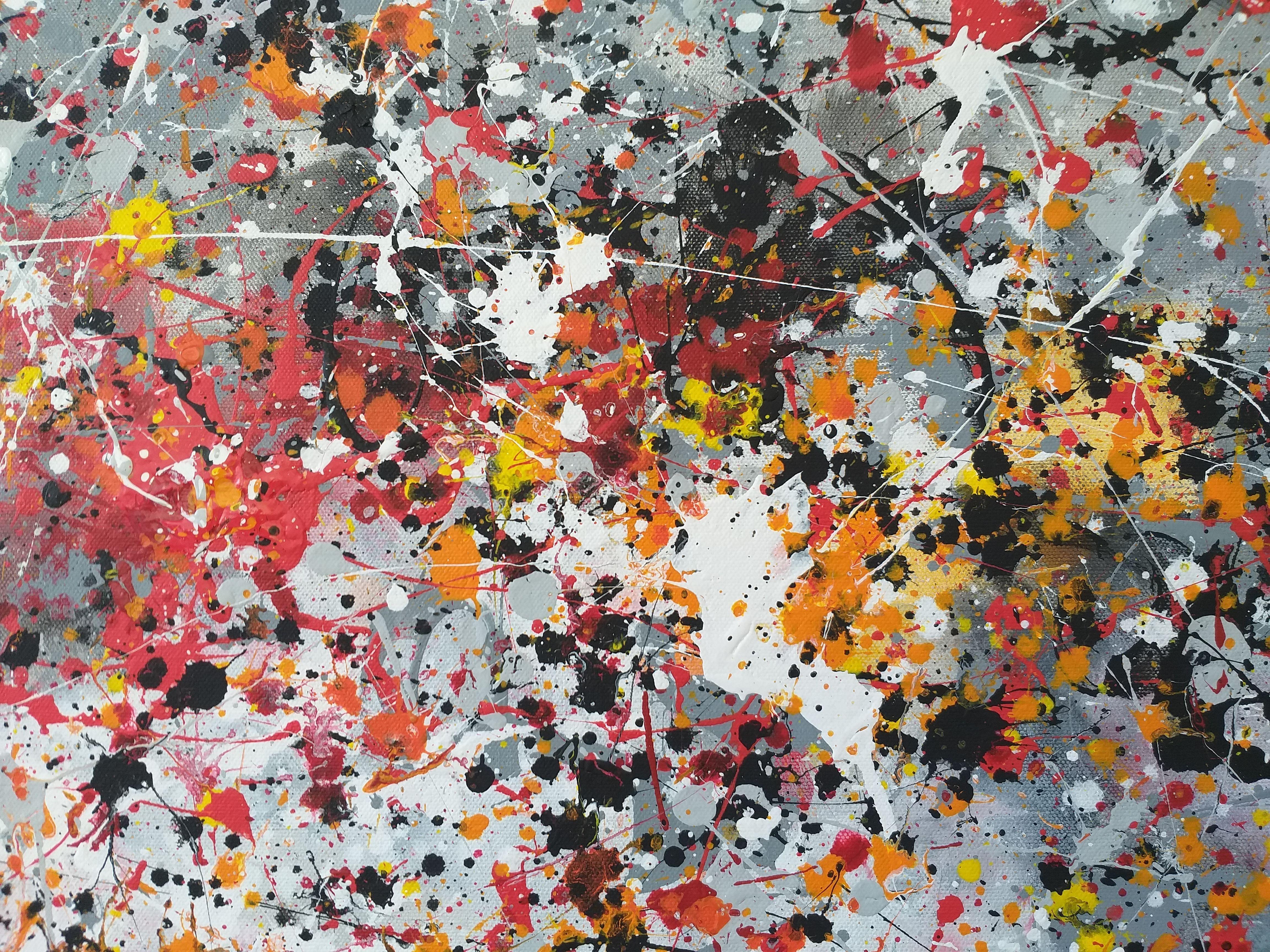 Abstract J. Pollock style acrylic by M.Y., Painting, Acrylic on Canvas For Sale 4