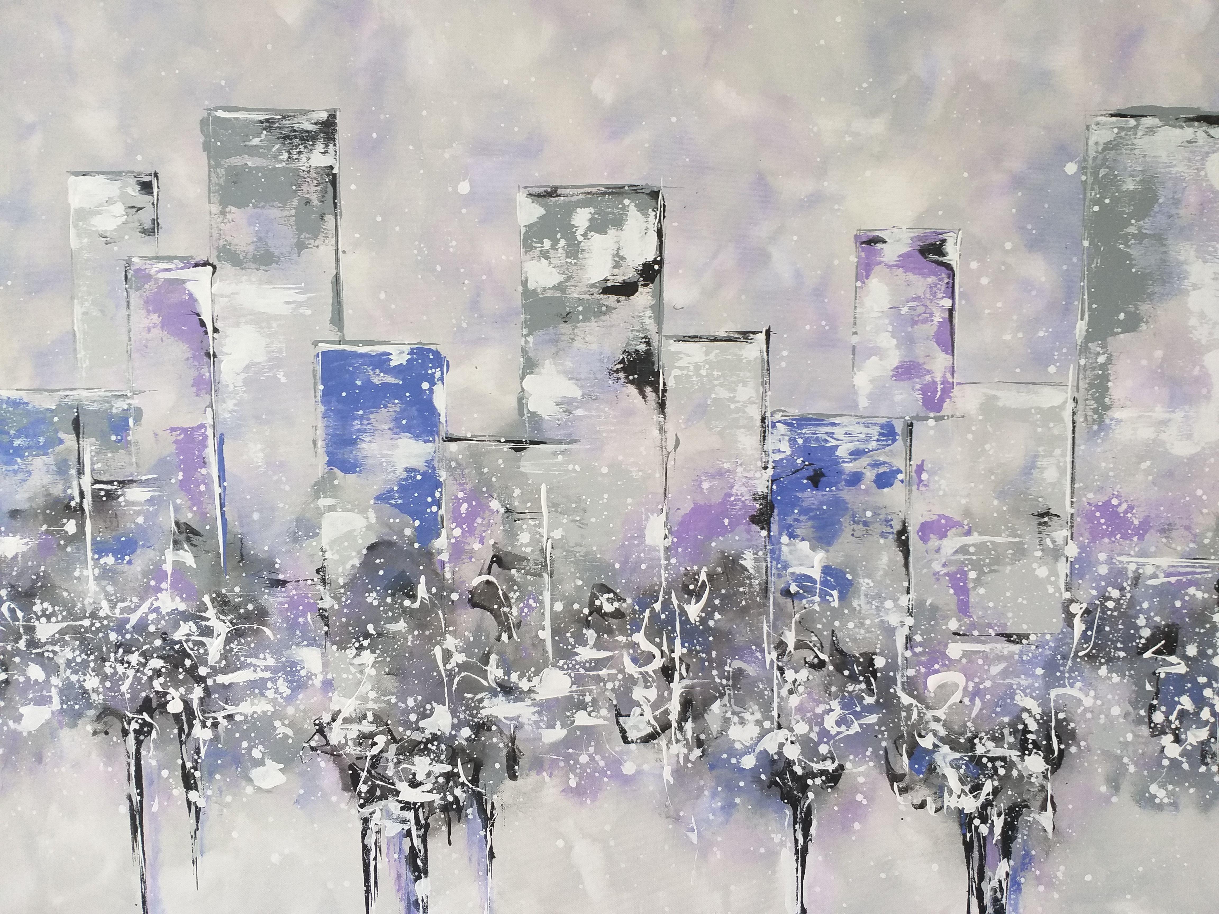 Â«Frozen cityÂ» by M.Y., Painting, Acrylic on Canvas - Gray Abstract Painting by Max Yaskin
