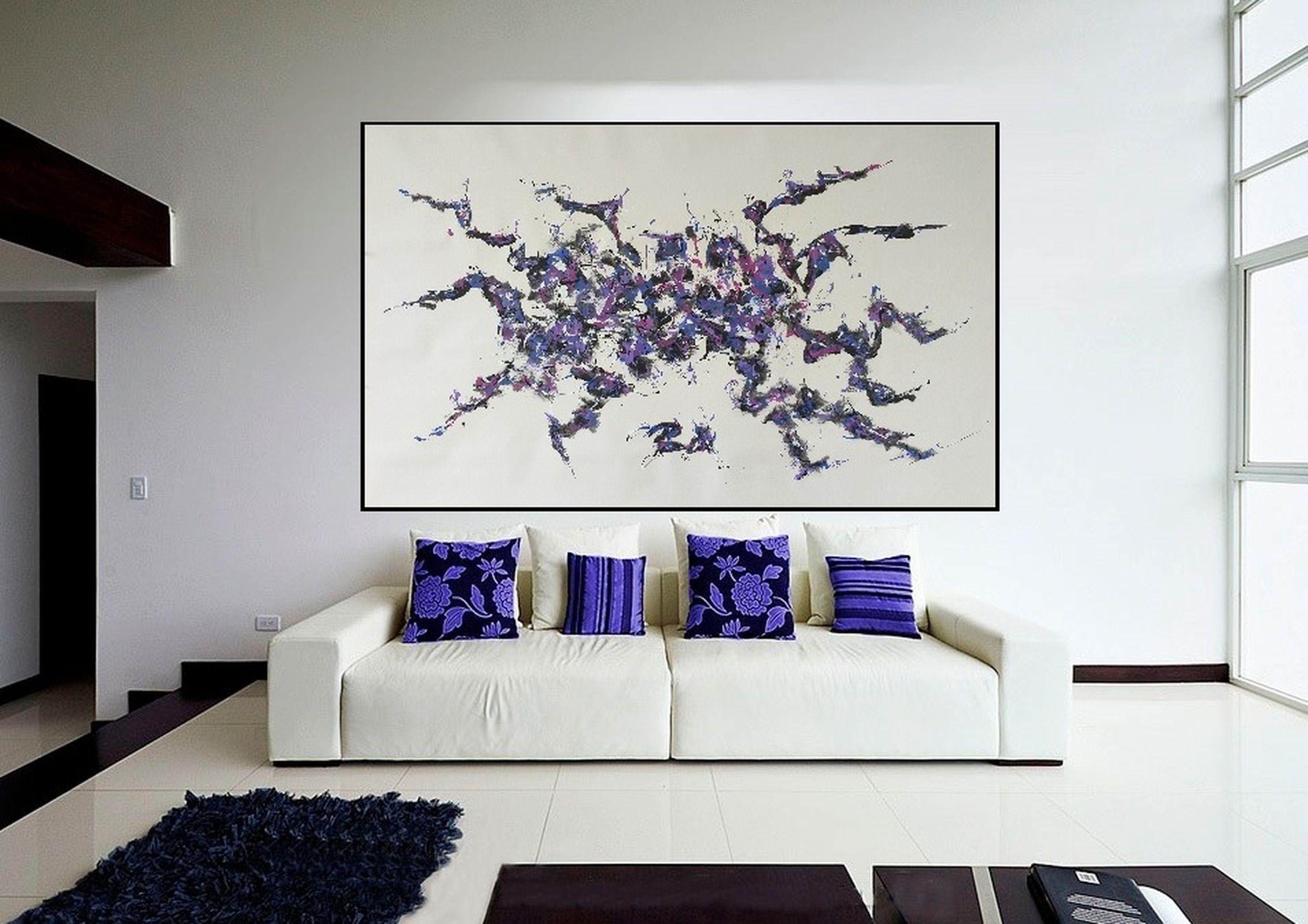 Purple Octopus by M.Y., Painting, Acrylic on Canvas - Gray Abstract Painting by Max Yaskin