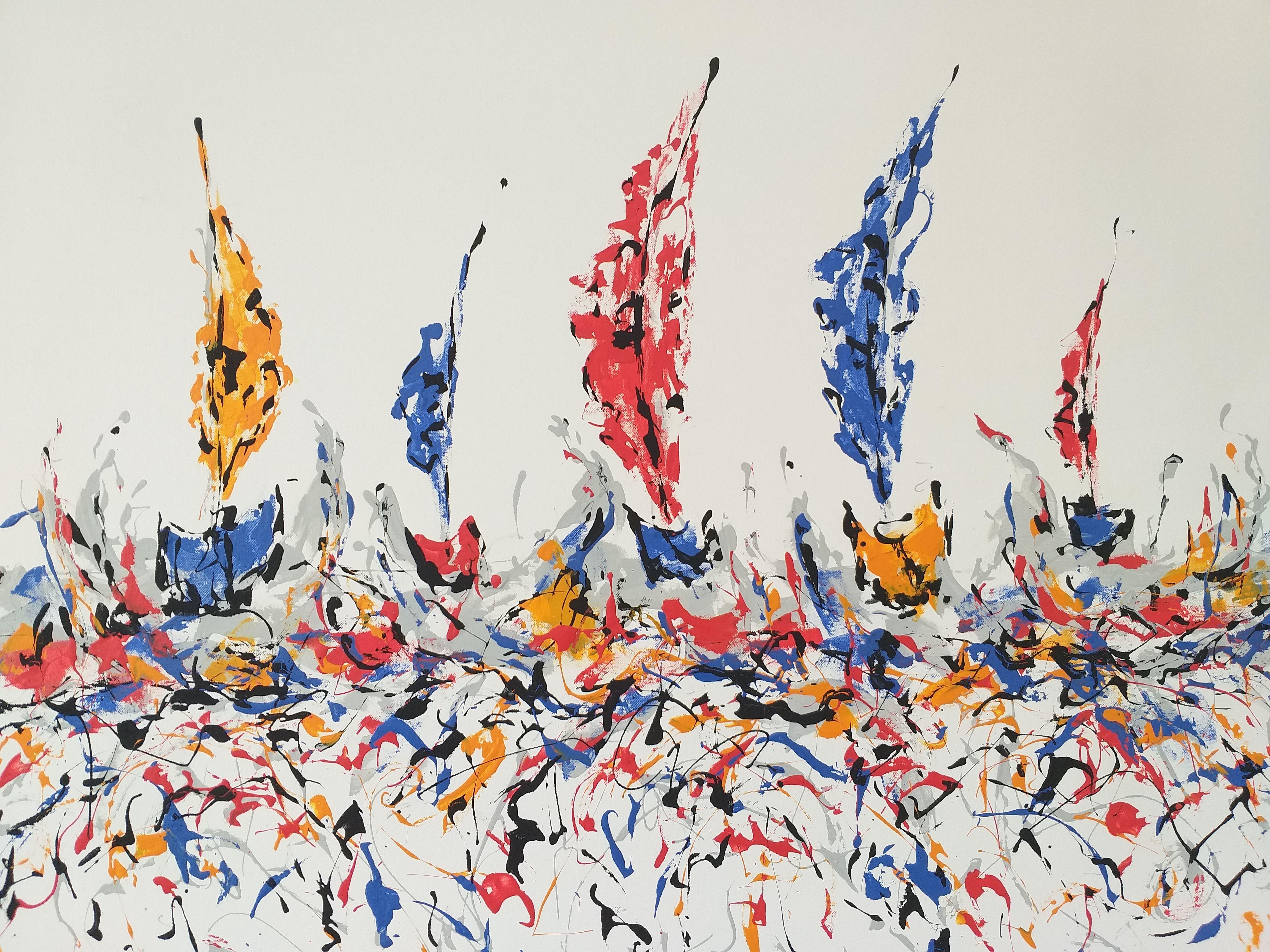 Regatta 6  Gemälde von M.Y., Acryl auf Leinwand, Gemälde (Grau), Abstract Painting, von Max Yaskin