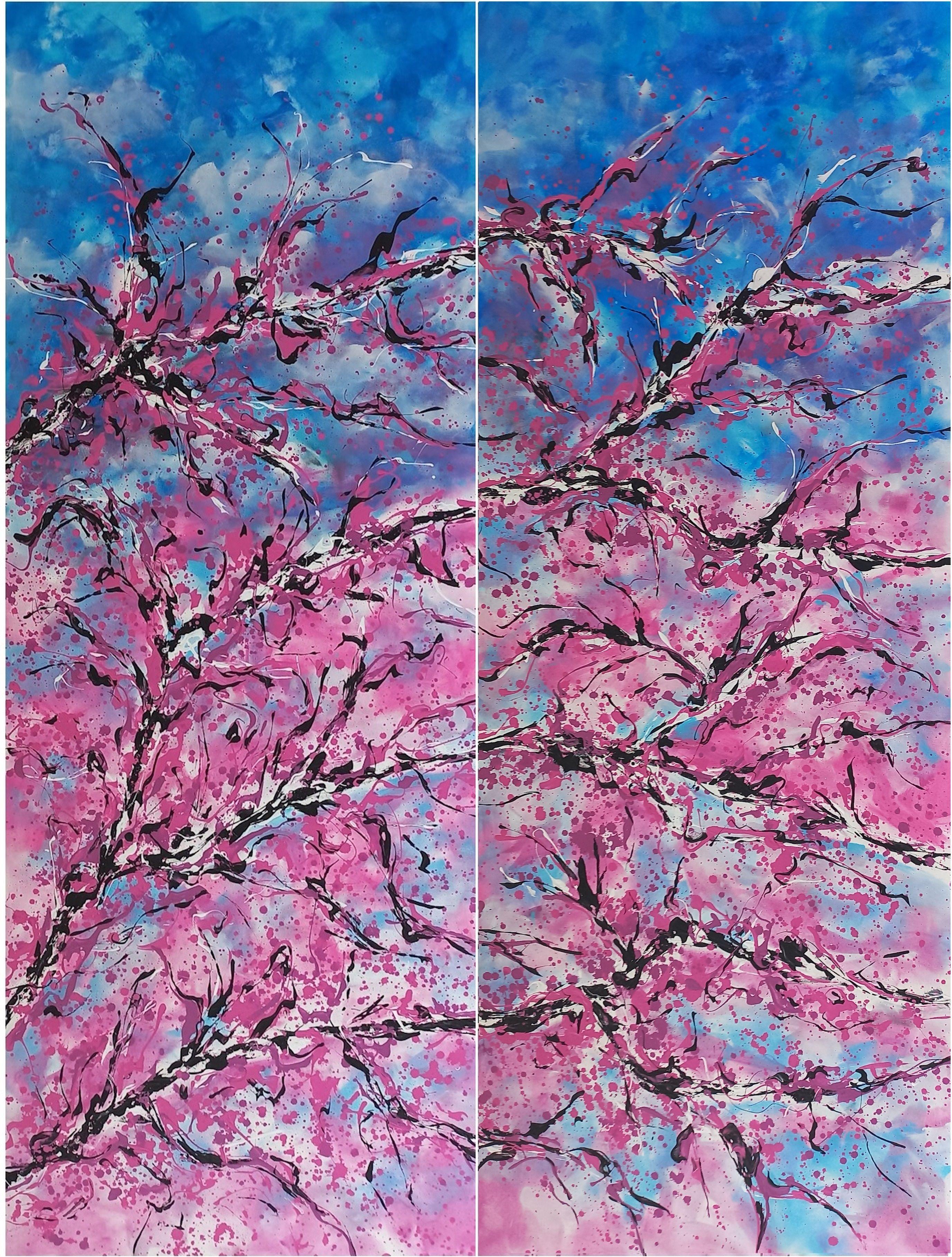 SAKURA Diptychon von M.Y., Gemälde, Acryl auf Leinwand