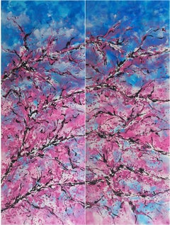 SAKURA Diptychon von M.Y., Gemälde, Acryl auf Leinwand