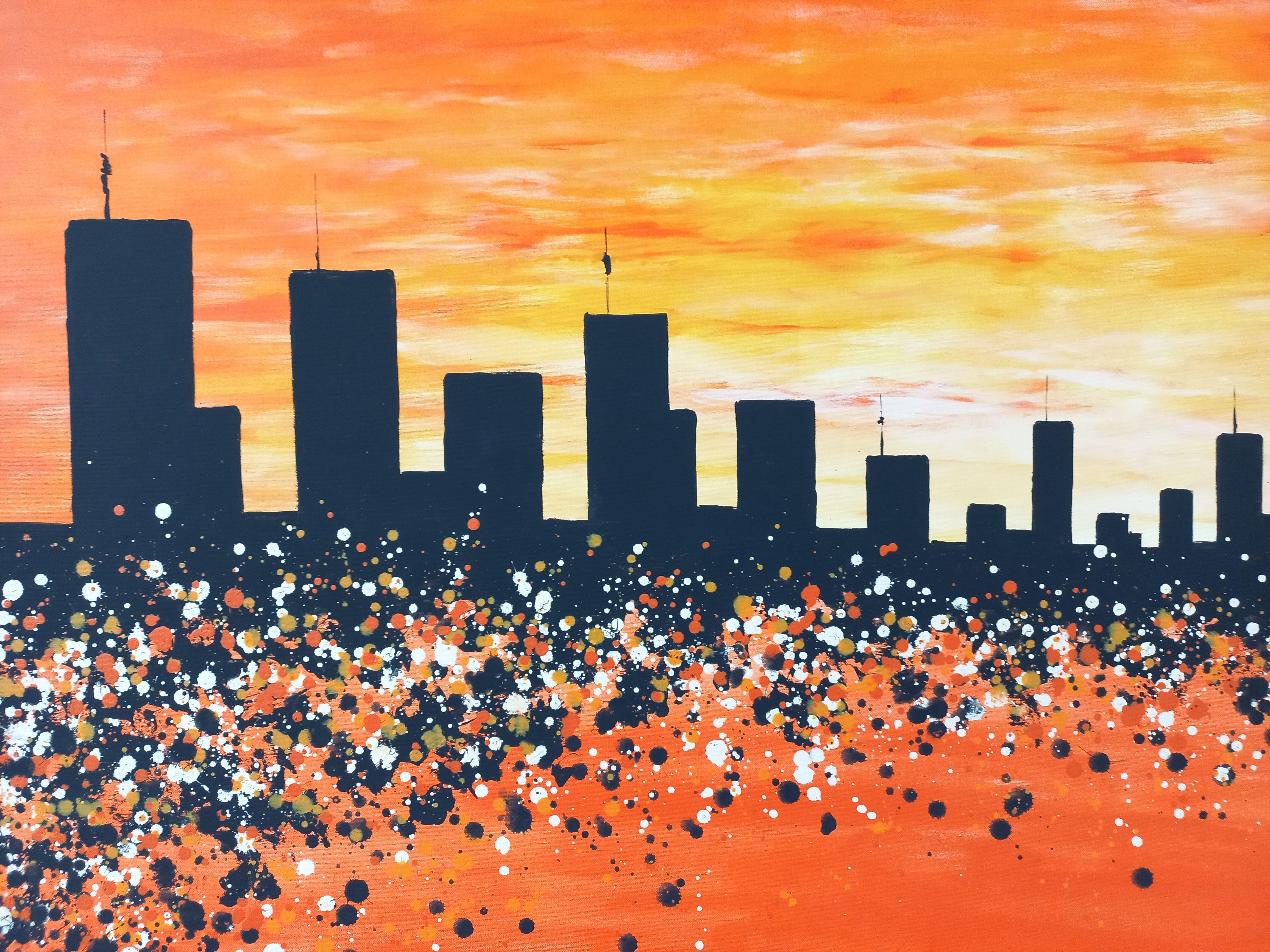 Sunset in New York 2 by M.Y., Painting, Acrylic on Canvas For Sale 2