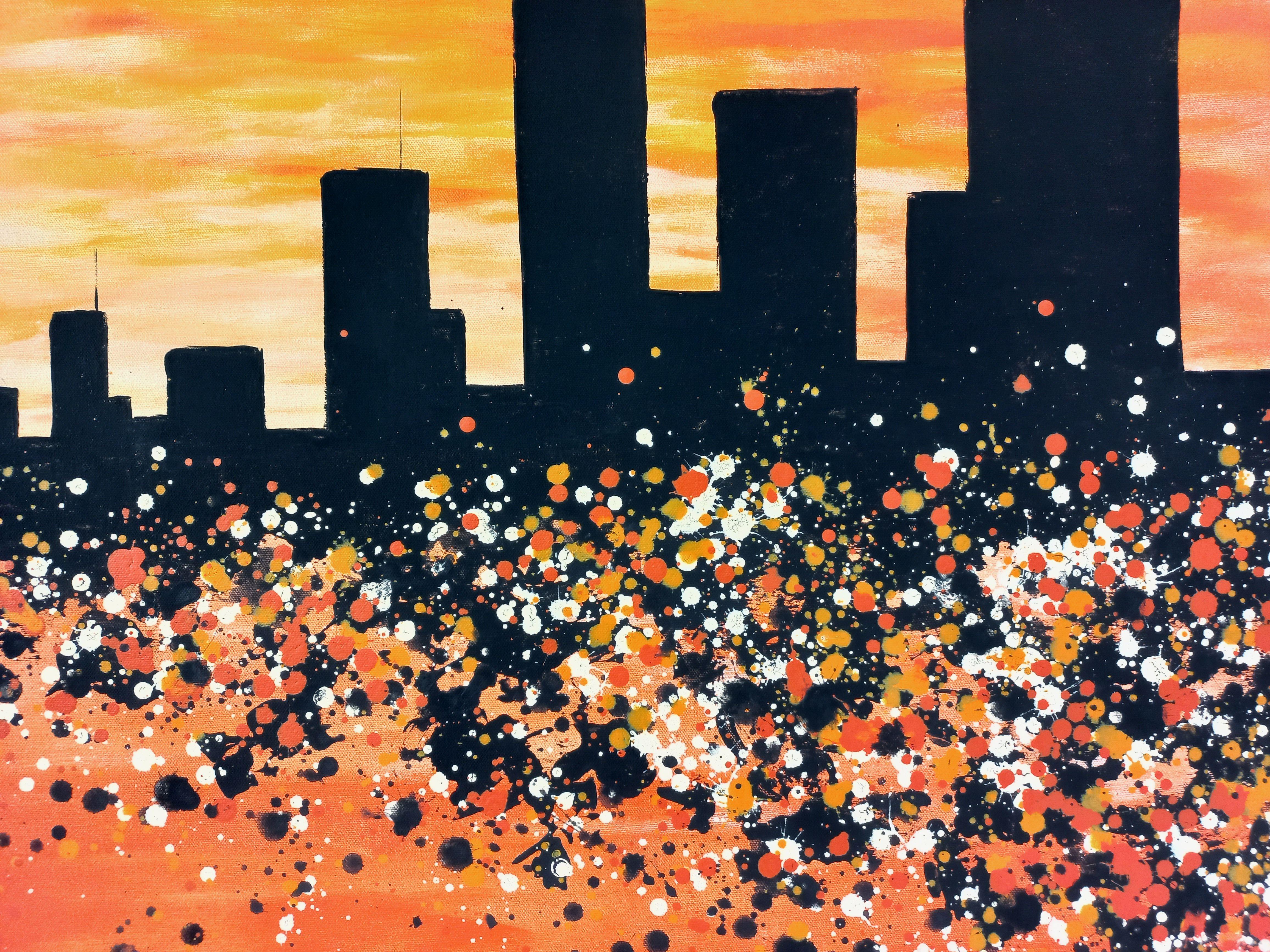 Sunset in New York 2 by M.Y., Painting, Acrylic on Canvas For Sale 3