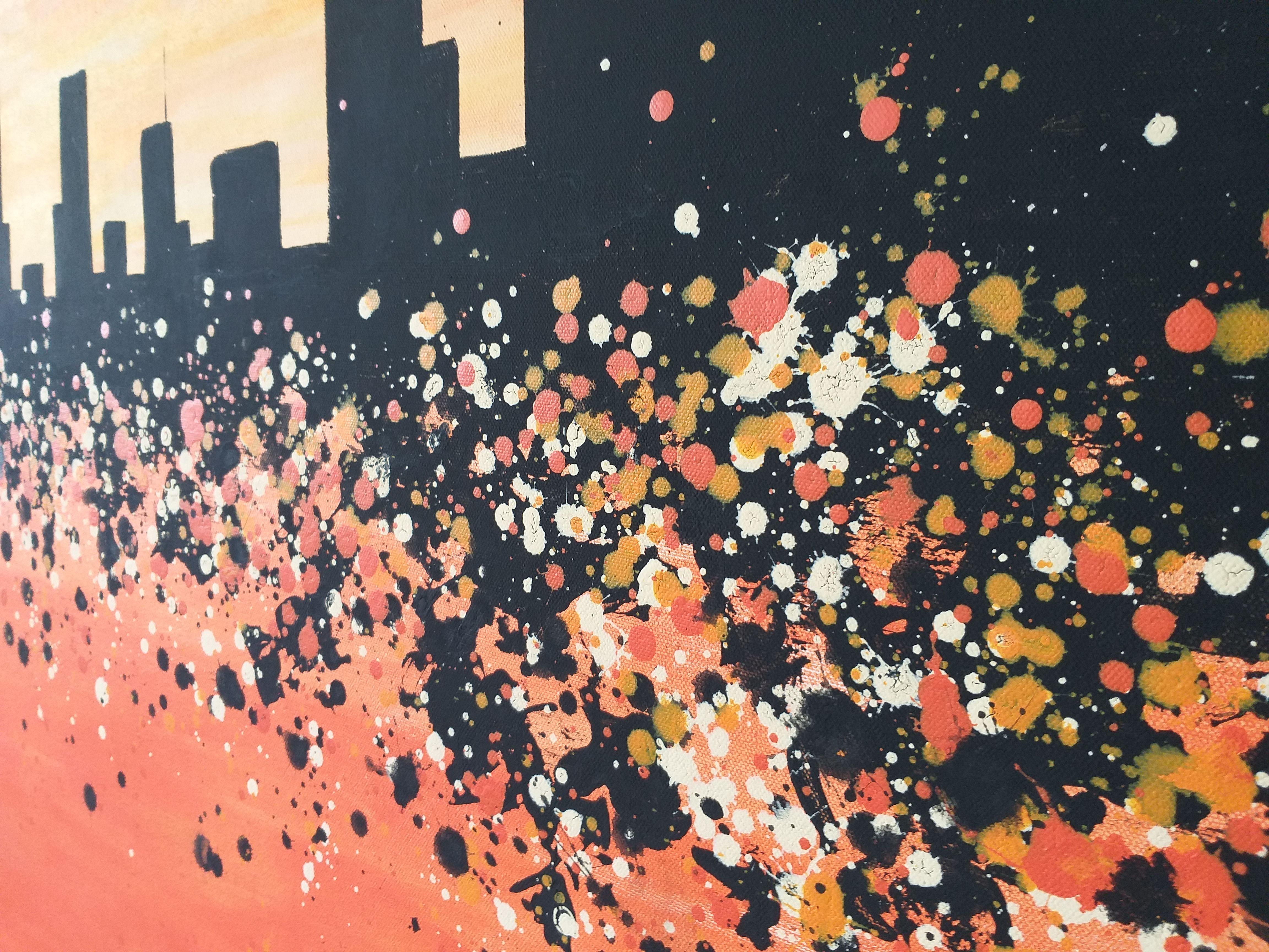 Sunset in New York 2 by M.Y., Painting, Acrylic on Canvas For Sale 4