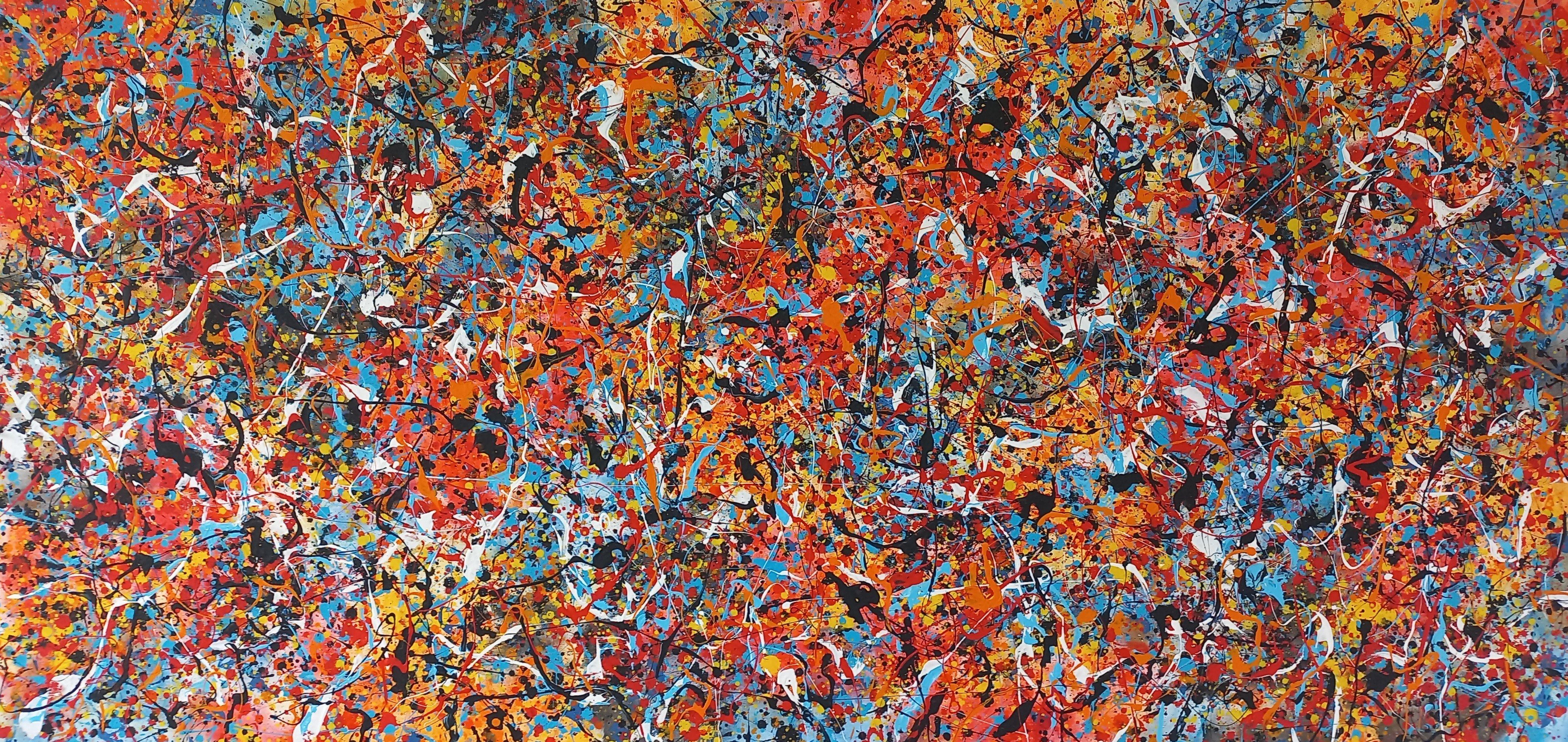 Painting size 95cm x 200cm (37,40in x 78,70in) un-stretched, no frame.  The original size of the canvas 106cm x 213cm (41,70in x 83,80in). the painting is with extra canvas on the sides for stretching.  The real color of the painting, maybe slightly