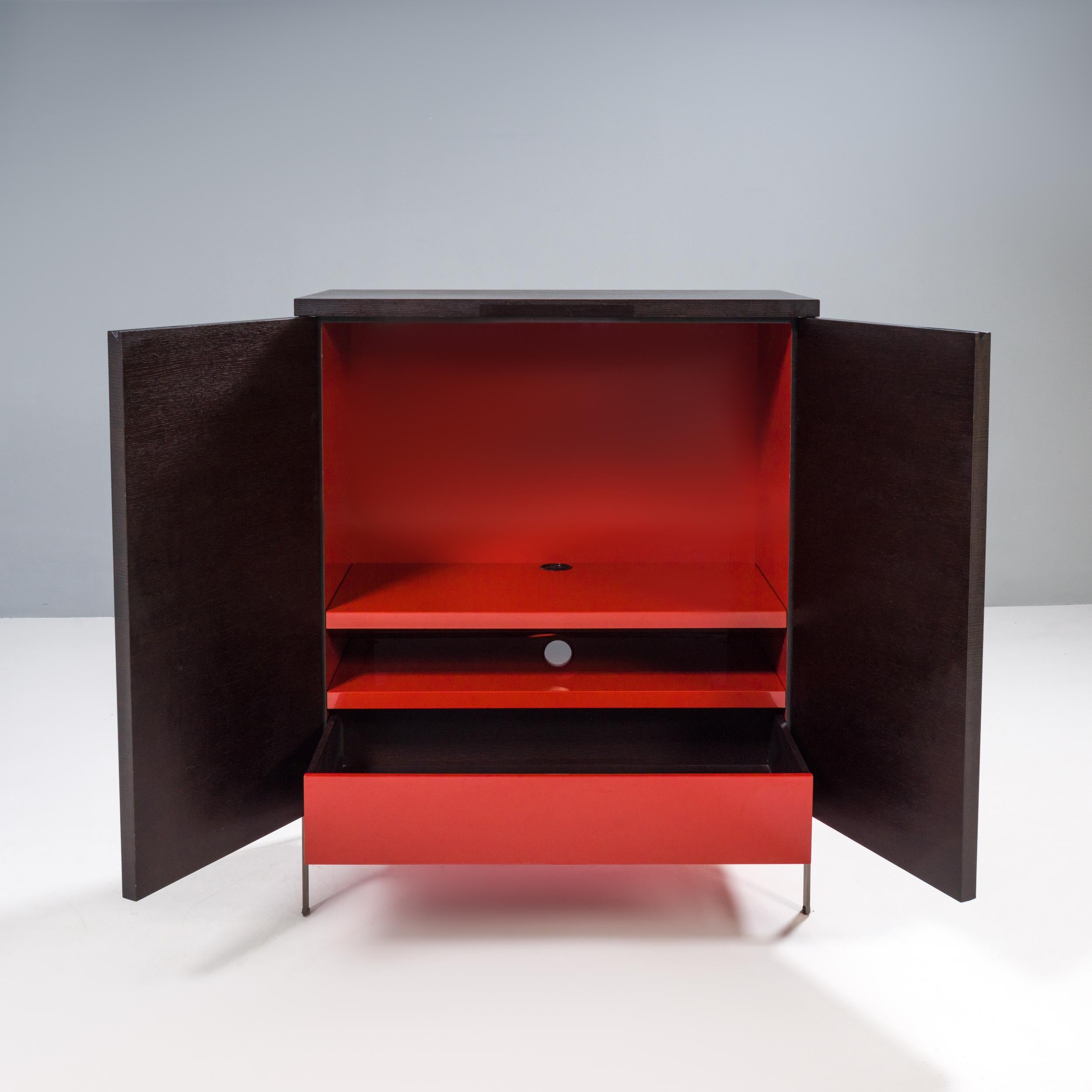 Modern Maxalto B&B Italia Mida Dark Oak and Red Cabinet For Sale