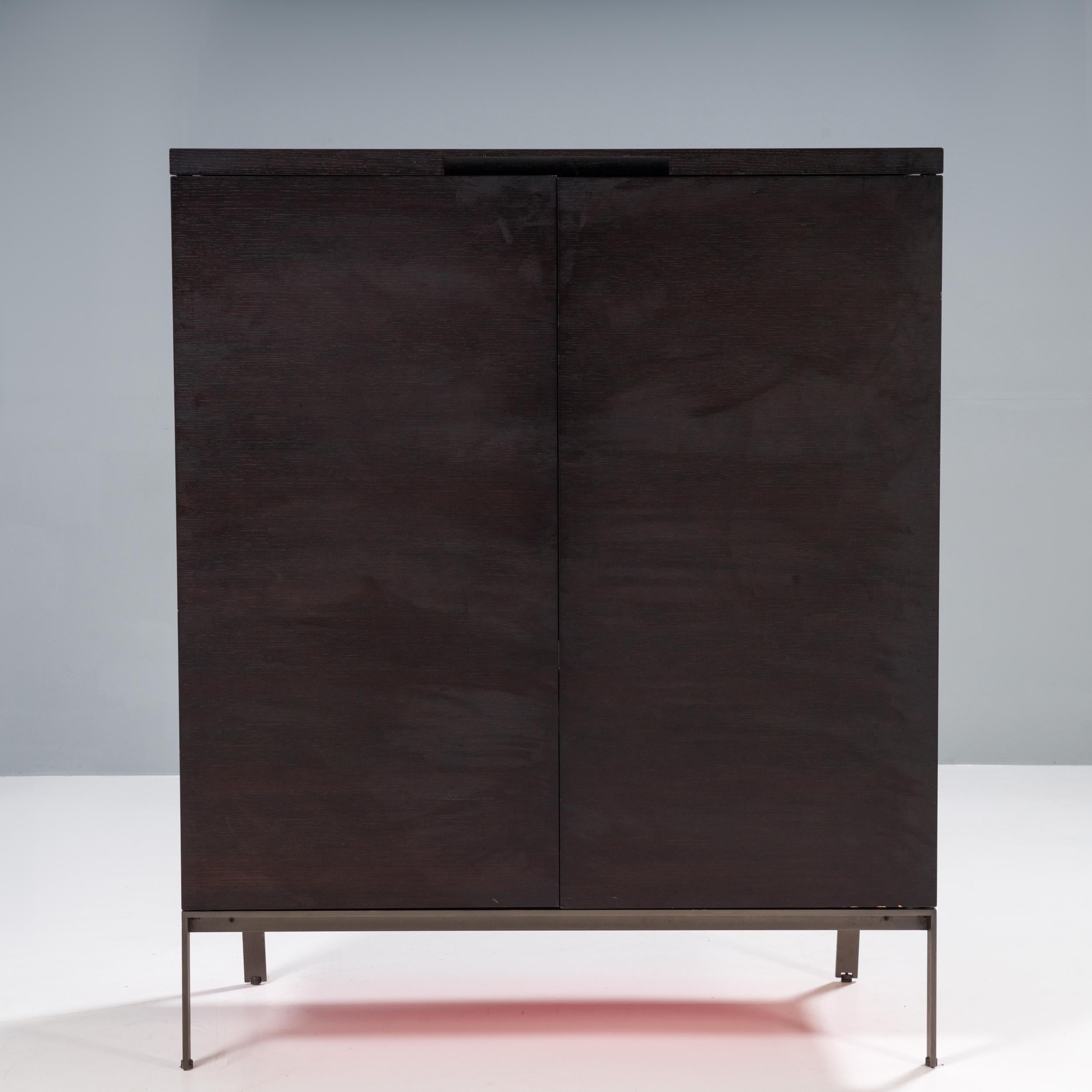 Italian Maxalto B&B Italia Mida Dark Oak and Red Cabinet For Sale