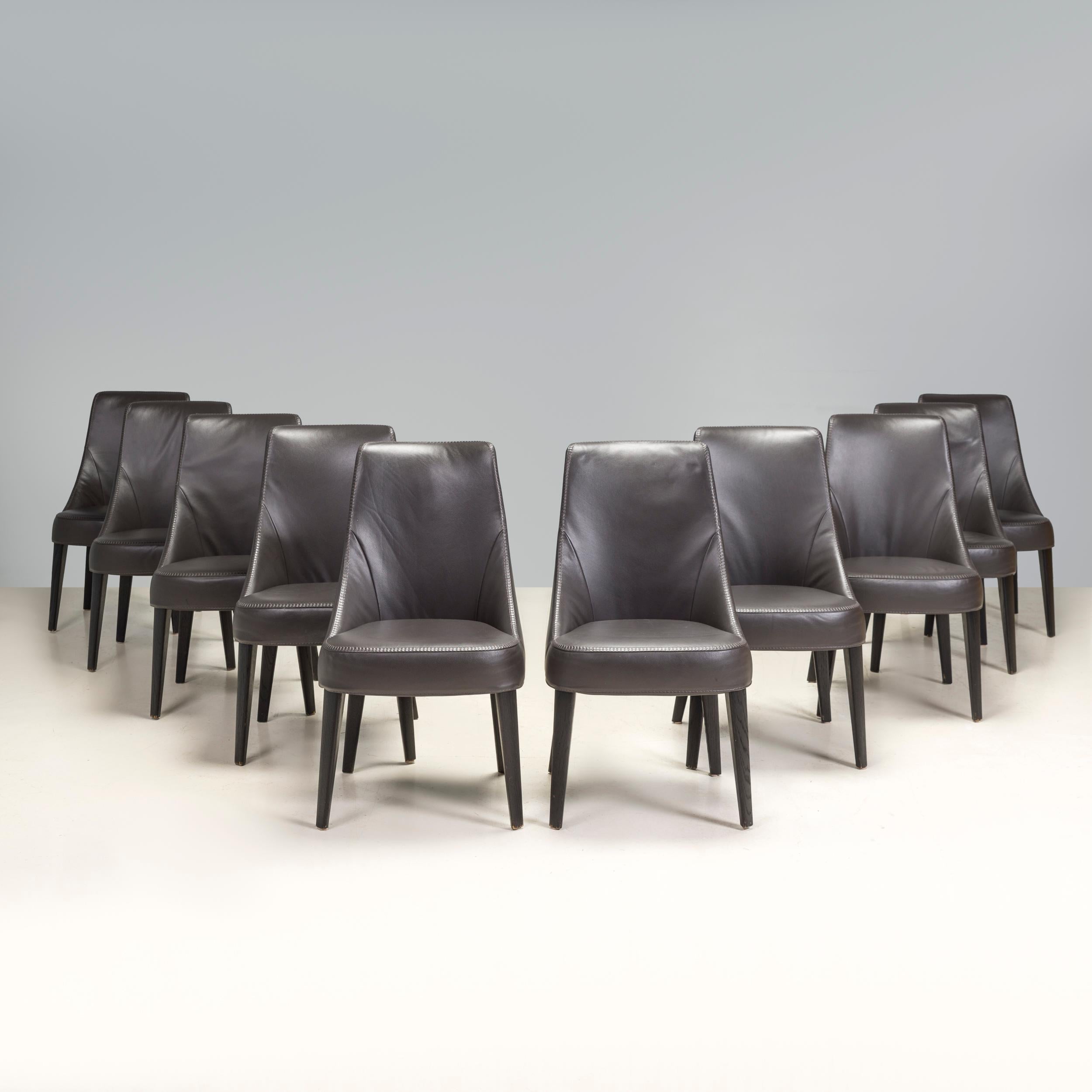 Contemporary Maxalto by Antonio Citterio Febo Brown Leather Dining Chair