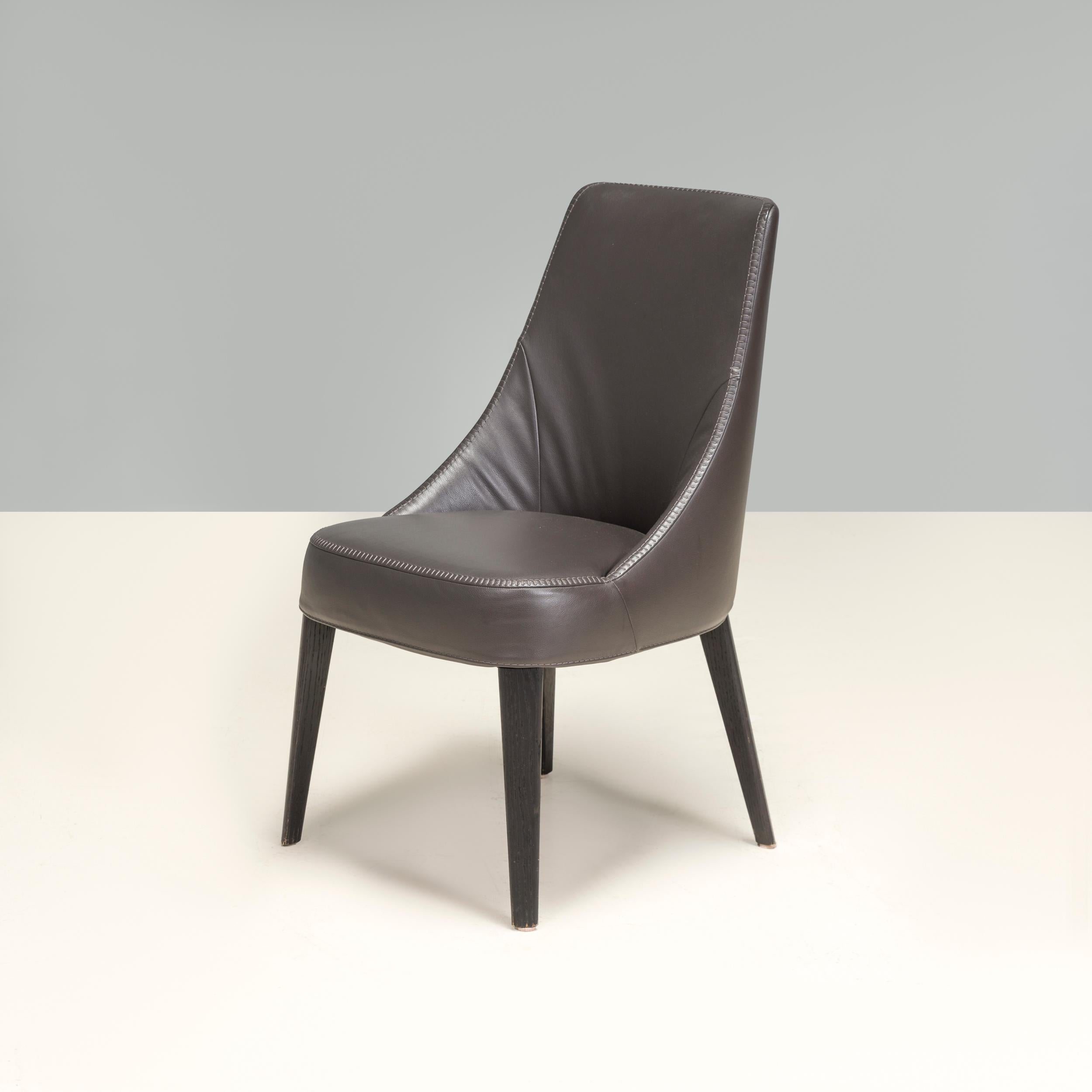 Maxalto by Antonio Citterio Febo Brown Leather Dining Chairs, Set of 10 In Good Condition For Sale In London, GB
