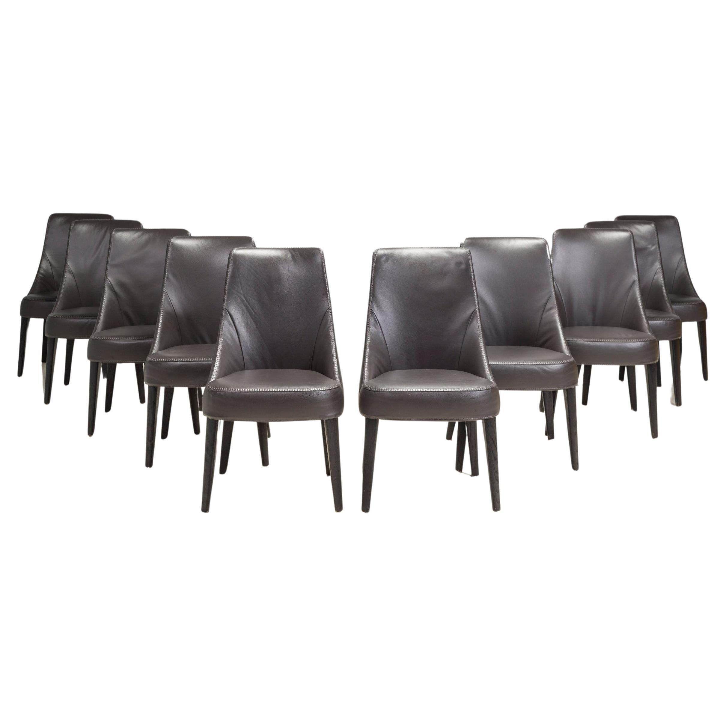 Maxalto by Antonio Citterio Chaises de salle à manger en cuir Brown, lot de 10 en vente