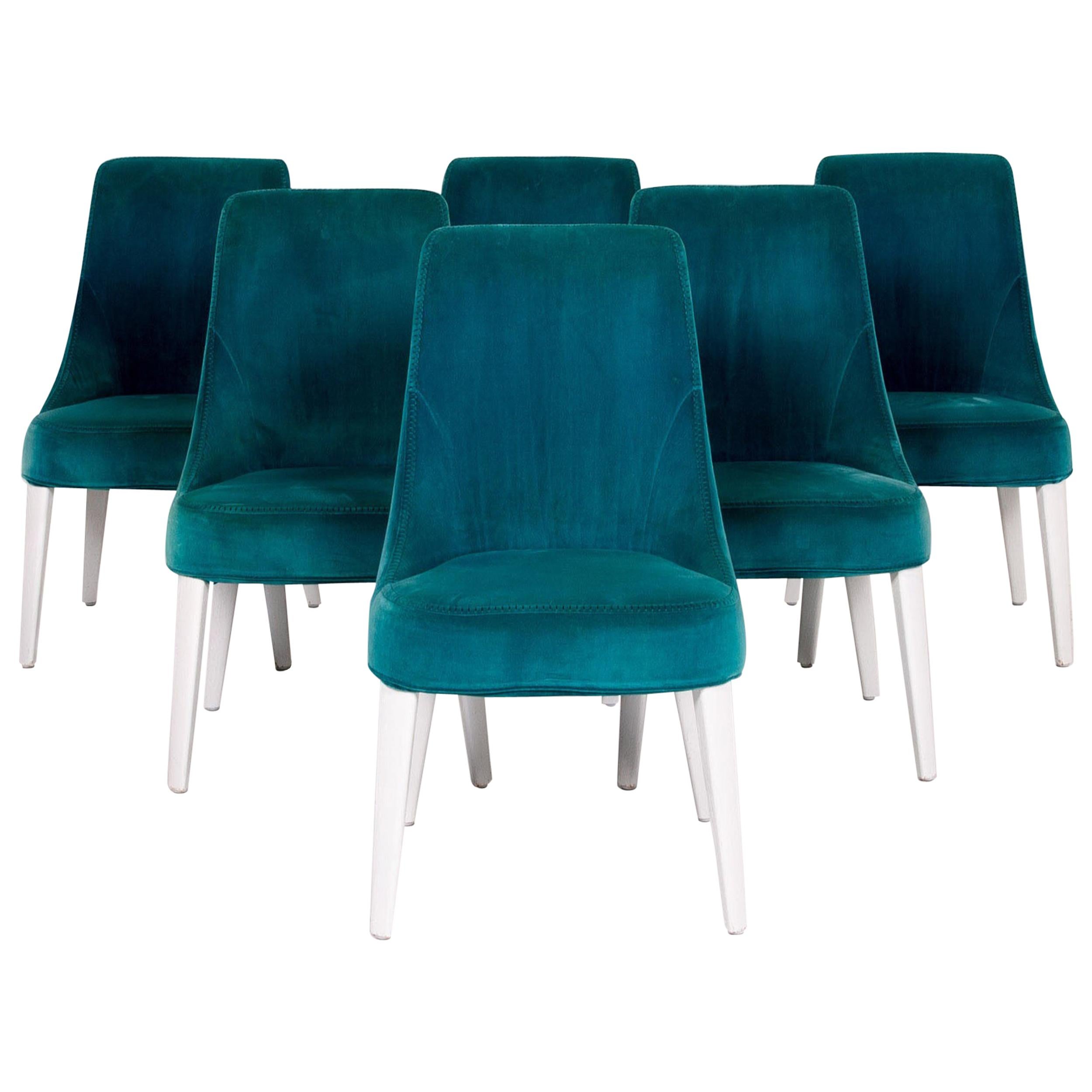 Maxalto by B&B Italia Velvet Chair Set Turquoise For Sale