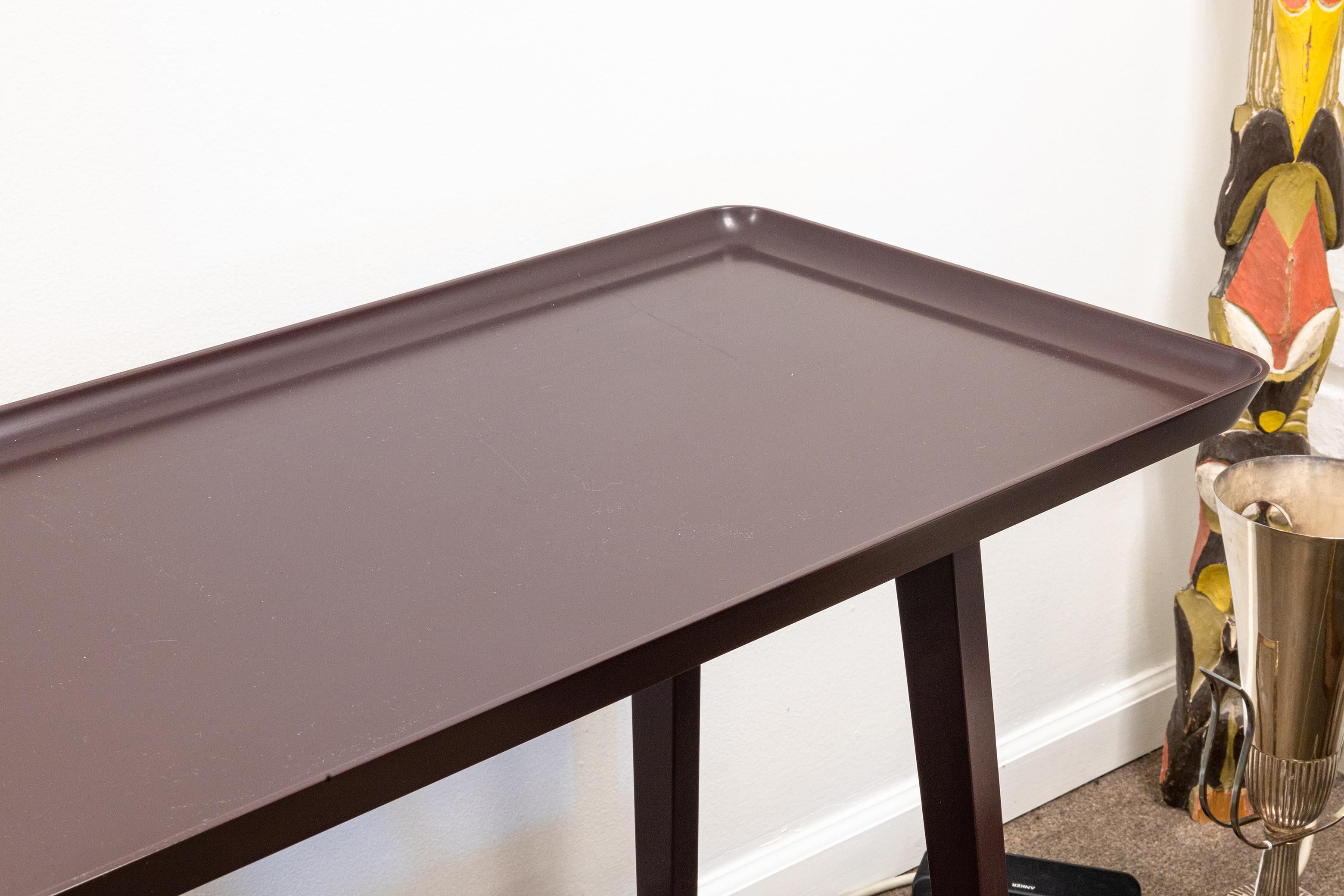 Unknown Maxalto Recipio Dark Red Wood Contemporary Modern Console Sofa Table For Sale