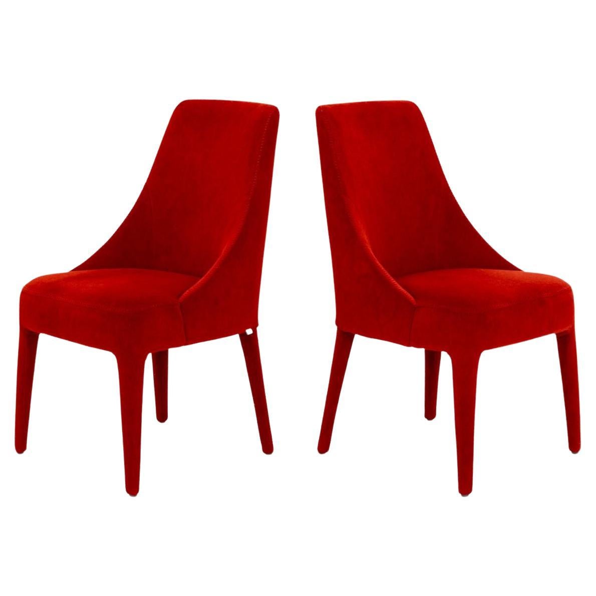 Sedie imbottite in mohair rosso di Maxalto, coppia in vendita