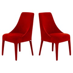 Maxalto Red Mohair Upholstered Chairs, Pair