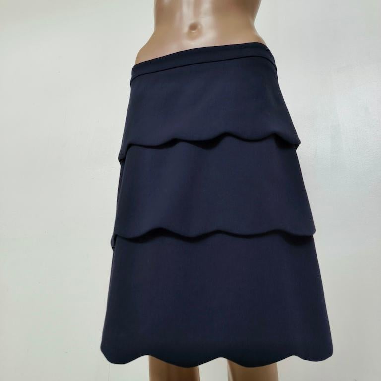 Black MAX&Co. Navy-Blue Scalloped-Tier Midi Skirt en vente