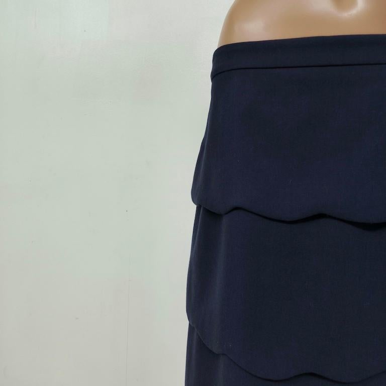 MAX&Co. Navy-Blue Scalloped-Tier Midi Skirt Excellent état - En vente à Milano, IT