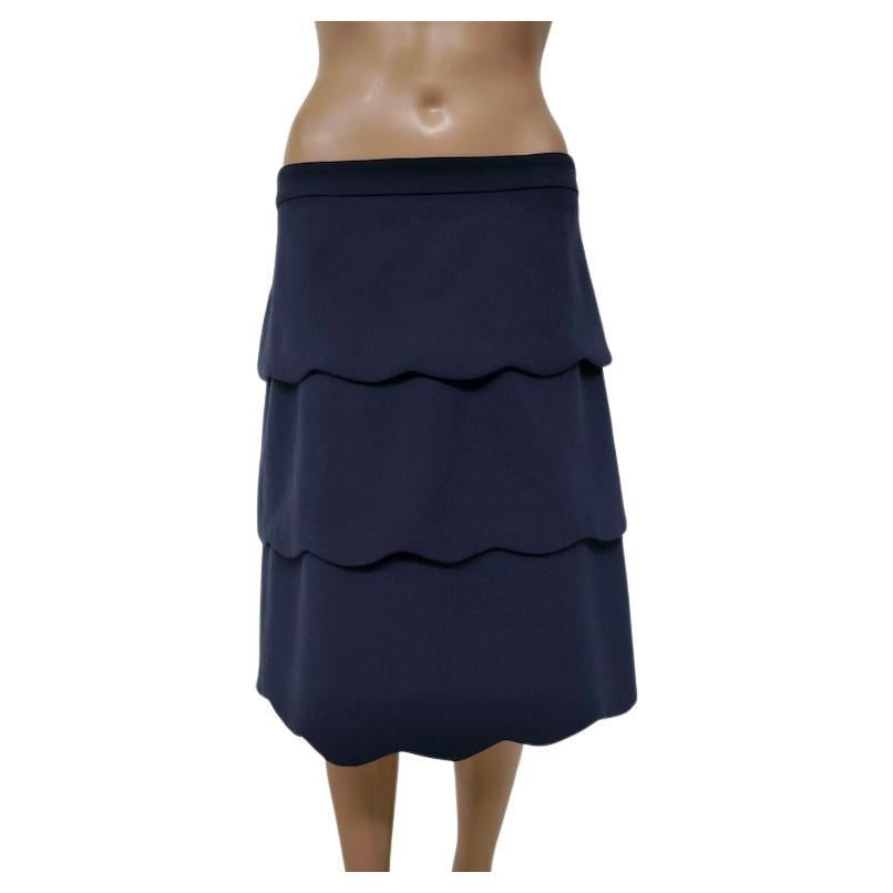MAX&Co. Navy-Blue Scalloped-Tier Midi Skirt en vente
