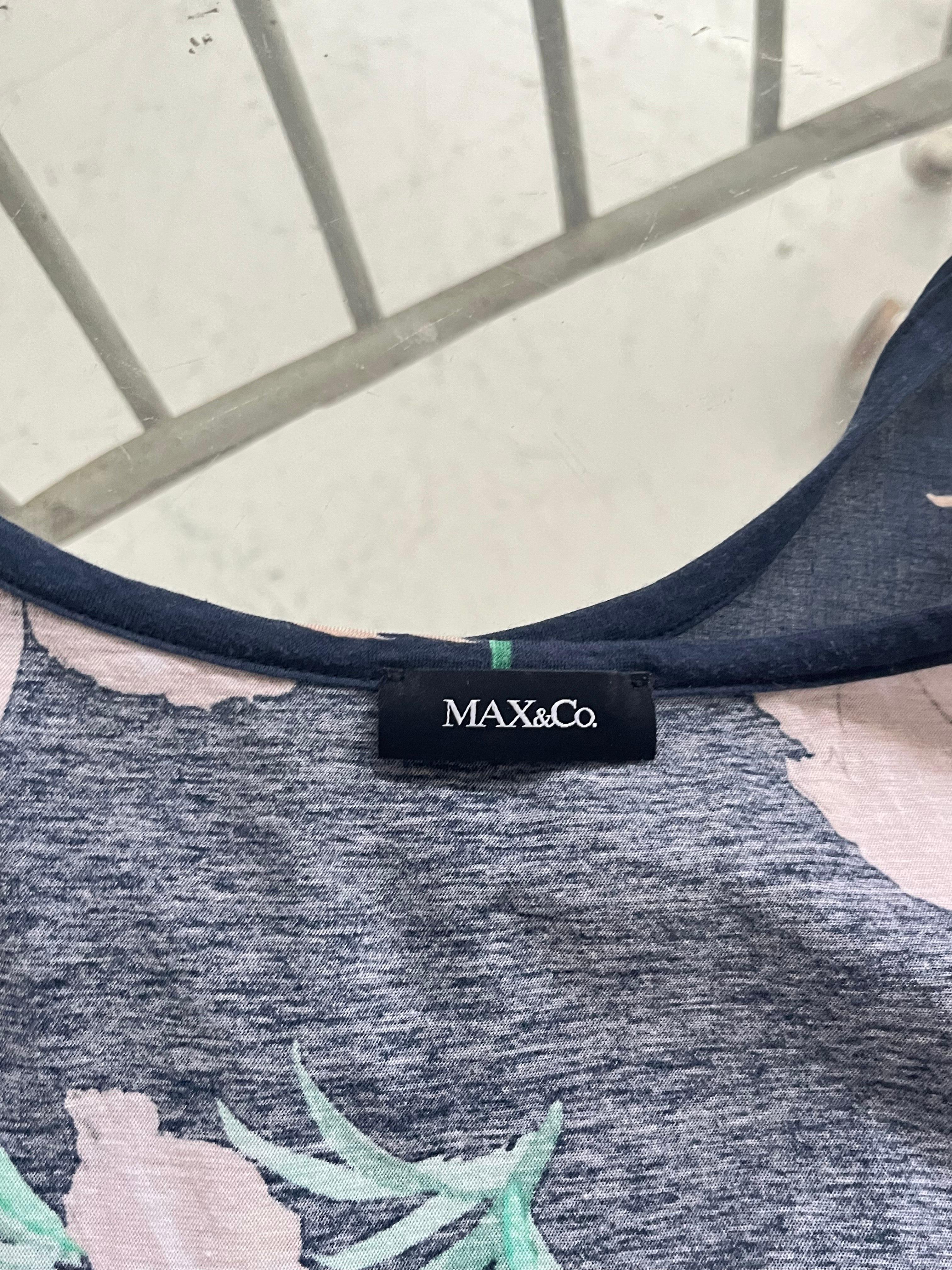 MAX&Co. Navy Floral Sleeveless A-Line Top – Made in Italy Black en venta