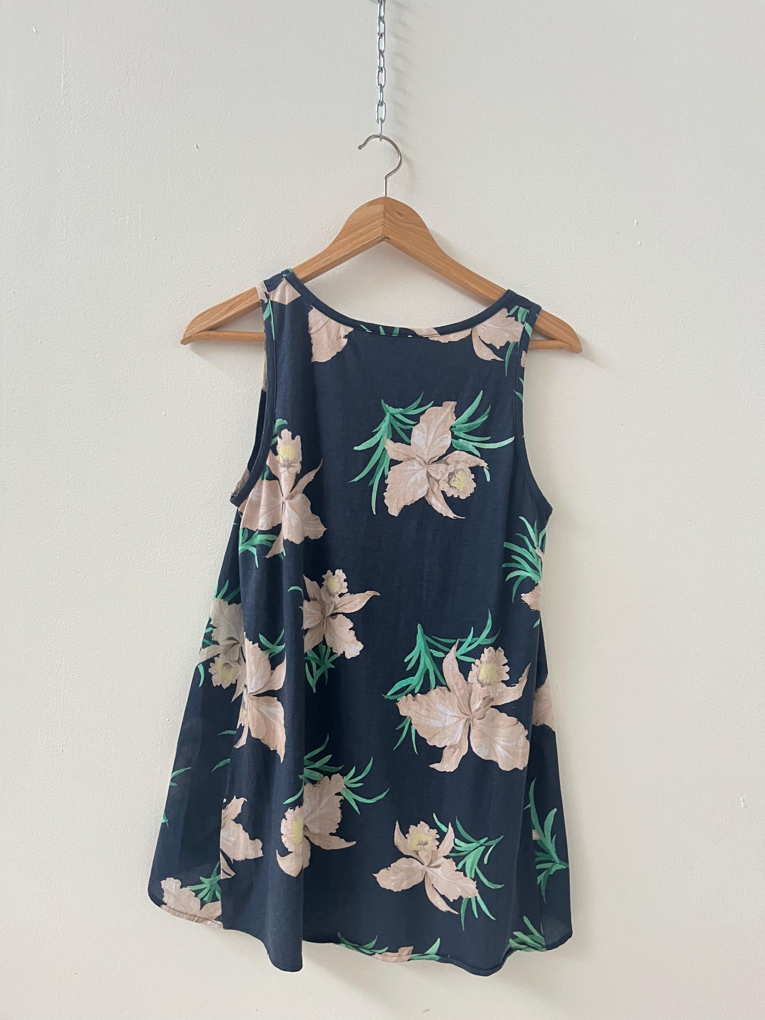 MAX&Co. Navy Floral Sleeveless A-Line Top – Made in Italy en Bueno estado para la venta en Milano, IT