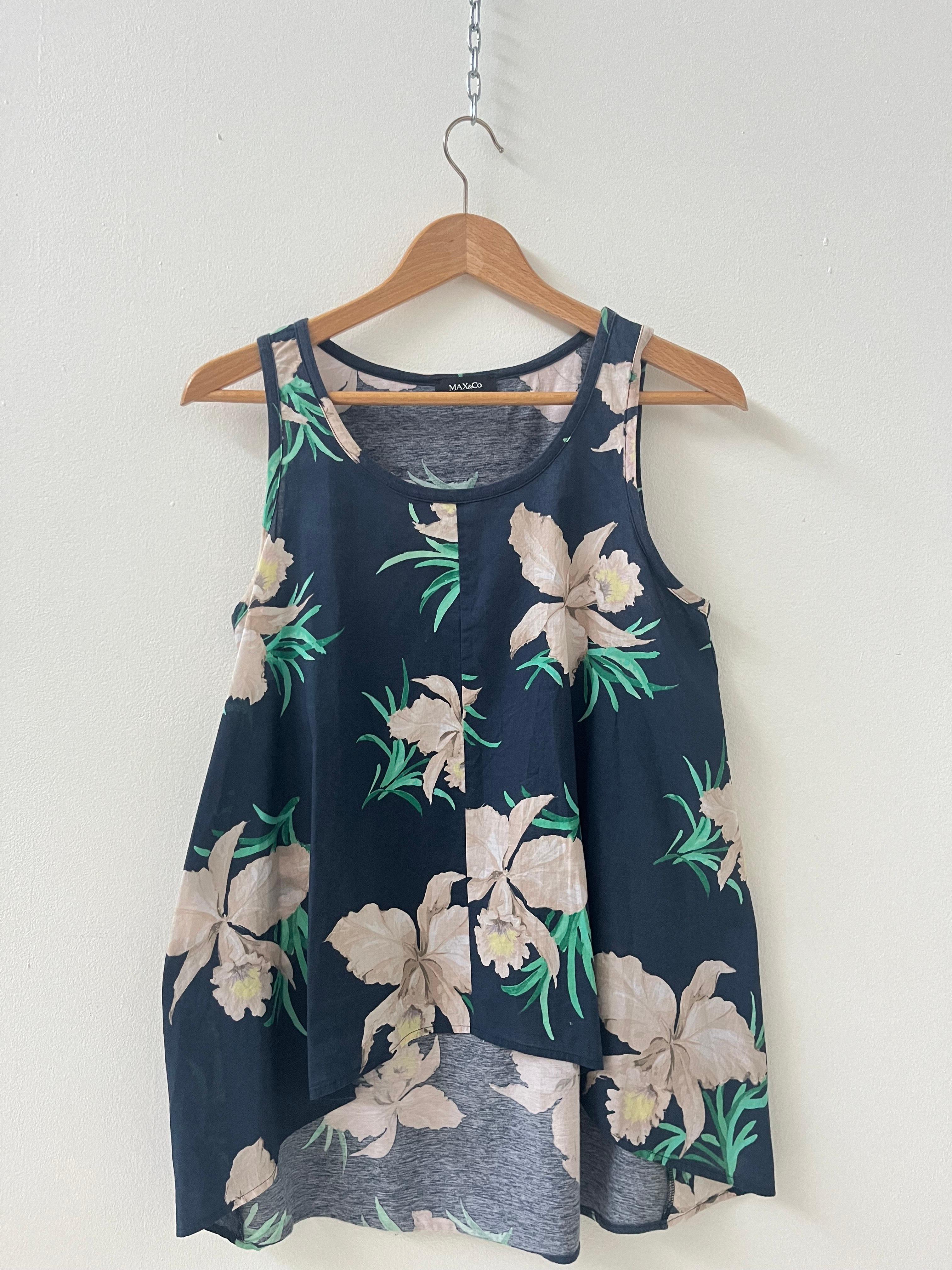 Femenino o masculino MAX&Co. Navy Floral Sleeveless A-Line Top – Made in Italy en venta