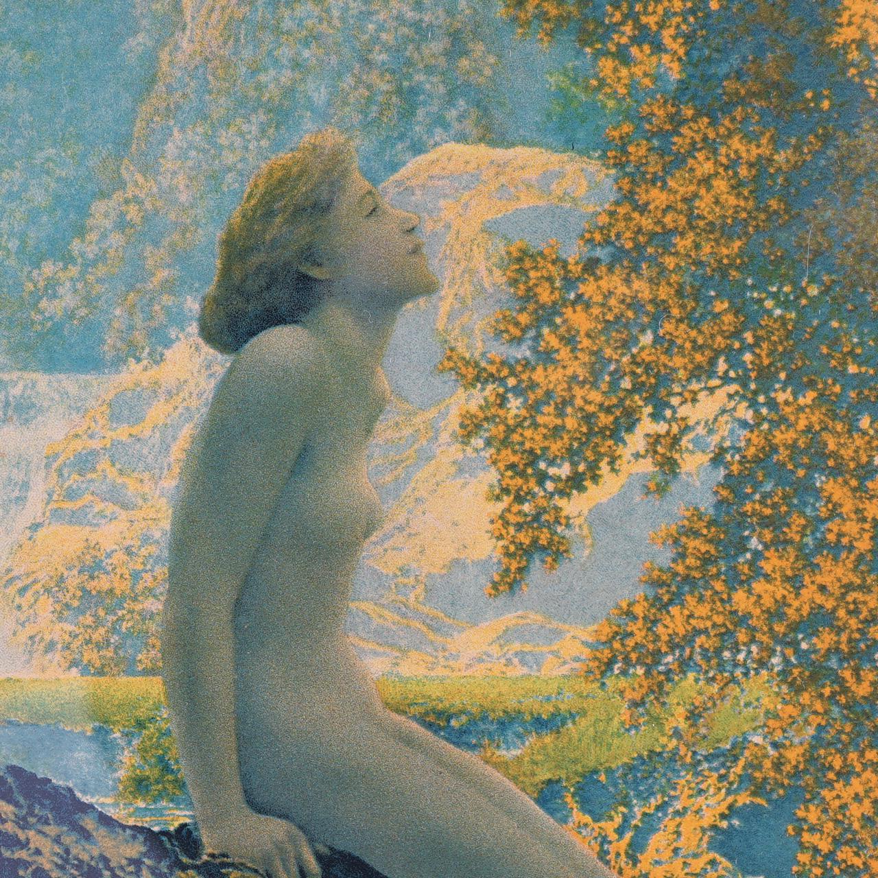 Maxfield Parrish Art Deco Dreaming Large Size Print, Framed, Circa 1920 In Good Condition For Sale In Big Flats, NY